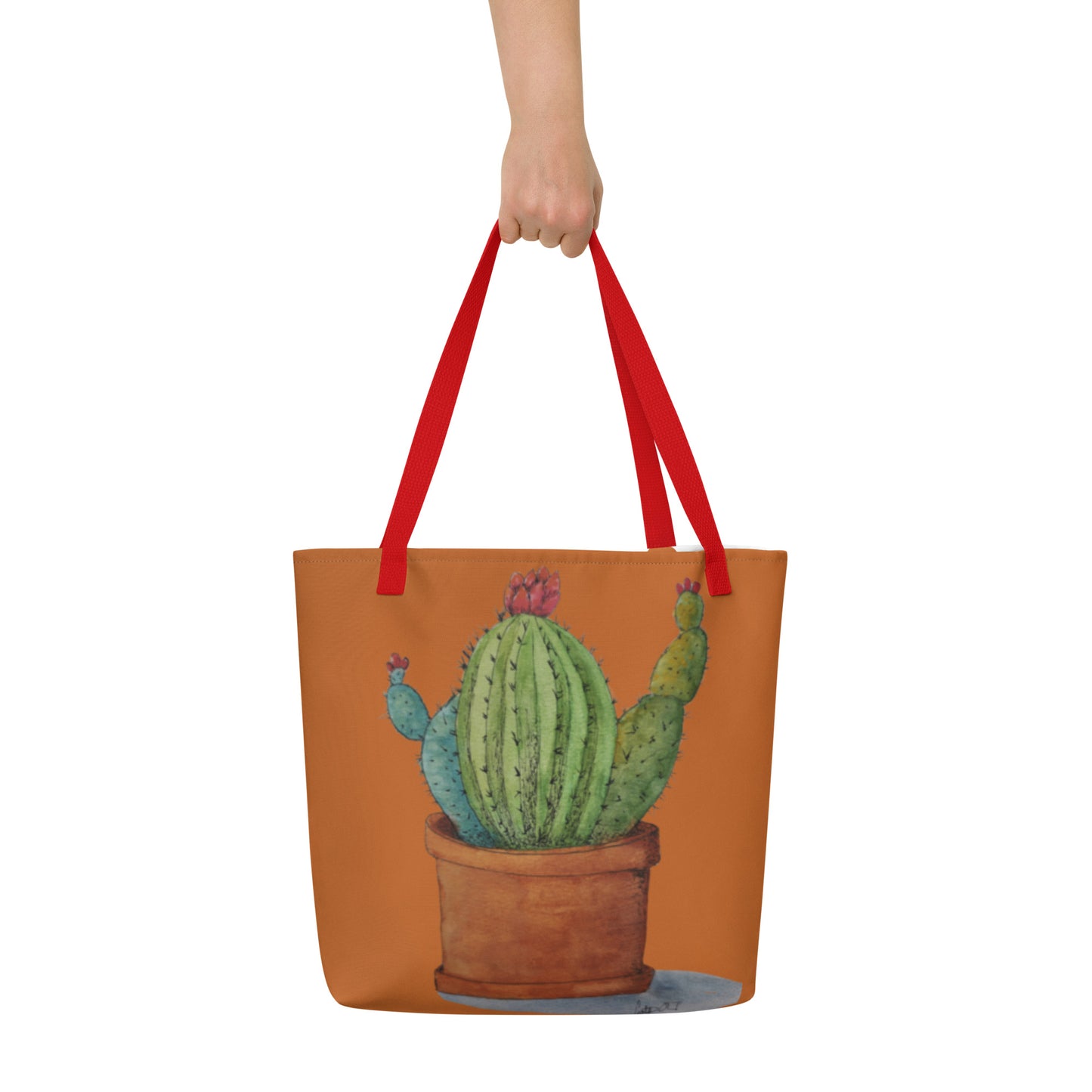 Large Tote Bag with Pocket: Adobe Oasis Succulent Plant Artwork Design by Cathy Dement, 16x20 Inches