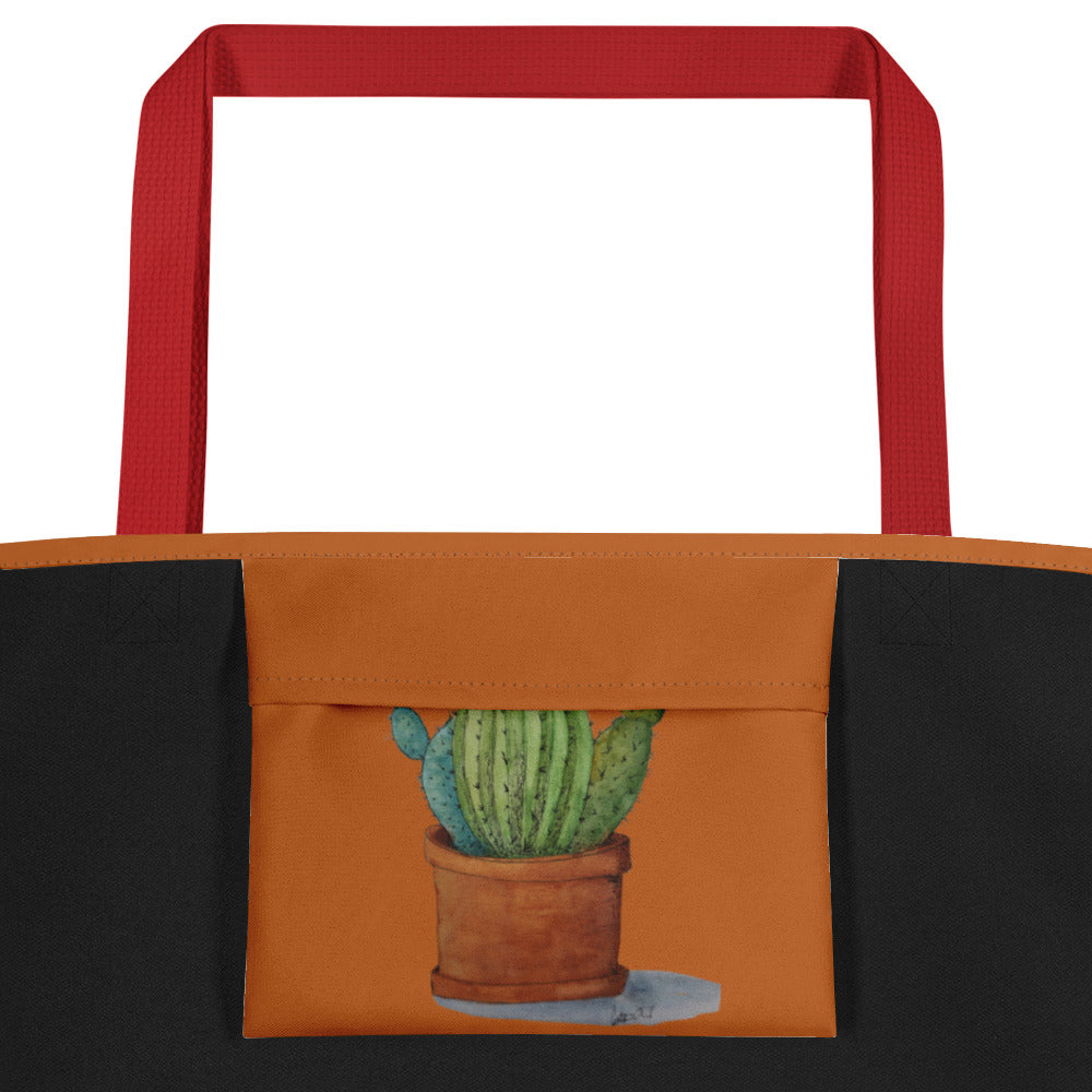 Large Tote Bag with Pocket: Adobe Oasis Succulent Plant Artwork Design by Cathy Dement, 16x20 Inches