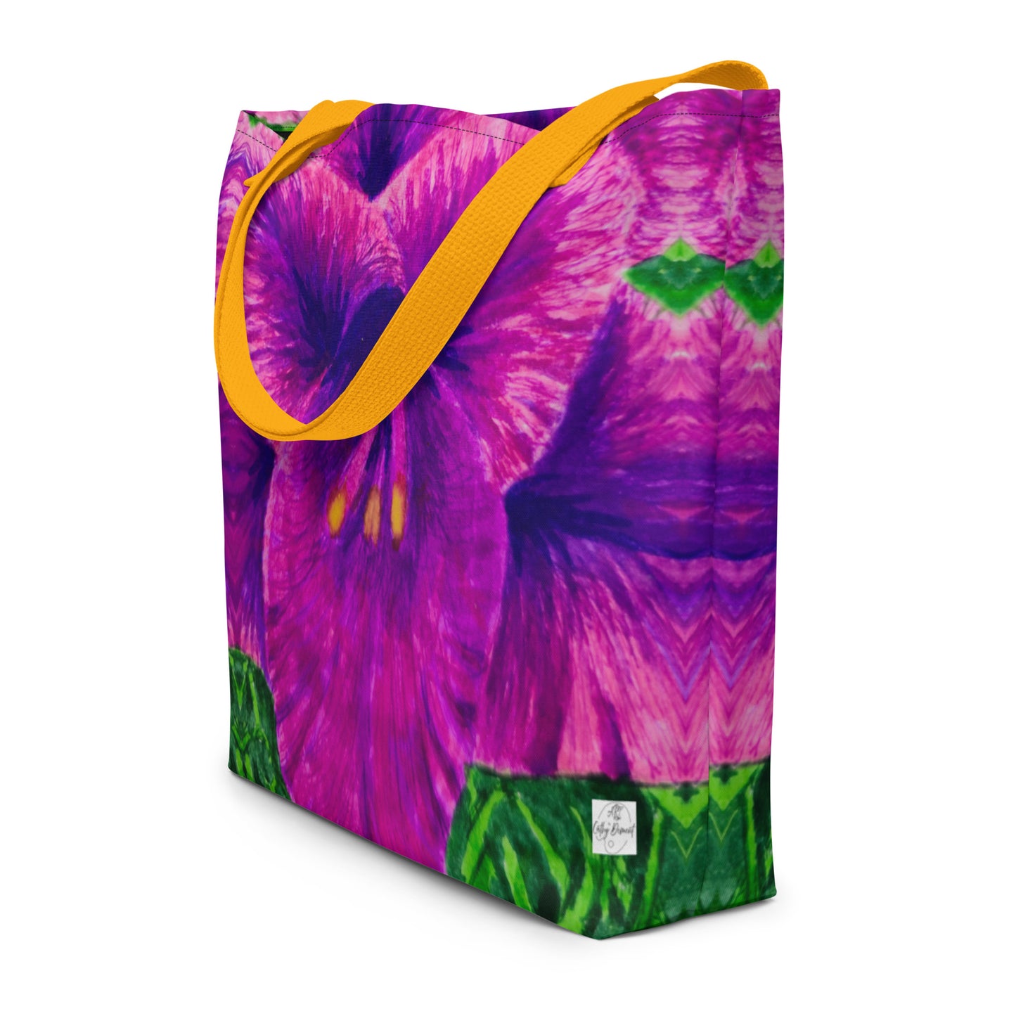 Large Tote Bag with Pocket - Royal Reverie, Purple Gladiola Flower Artwork
