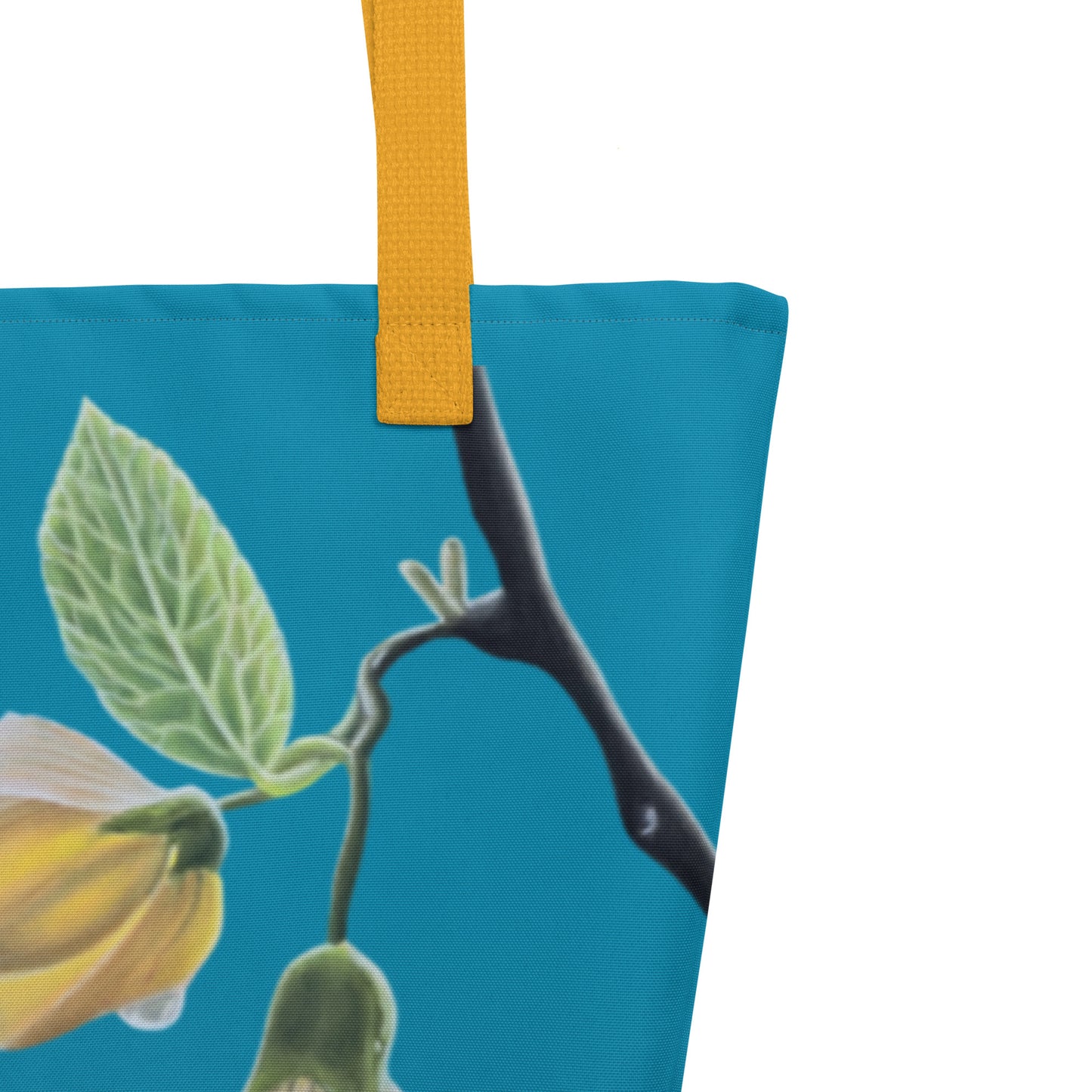 Large Tote Bag with Pocket - Tickled Pink, Colorful Abutilon Flower Artwork