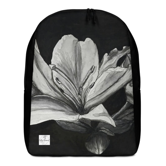 Backpack - Floral Elegance: Monochrome Lily Artwork Design Black And White Floral