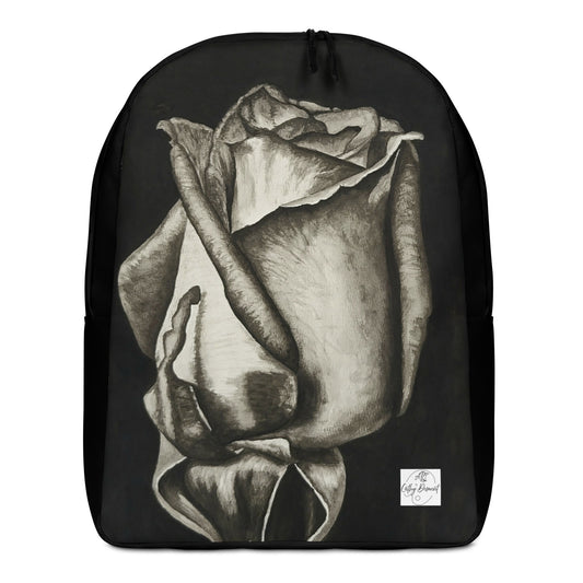 Backpack - Dusk's Embrace: Monochrome Rose Artwork, Black and White Wearable Art Bag