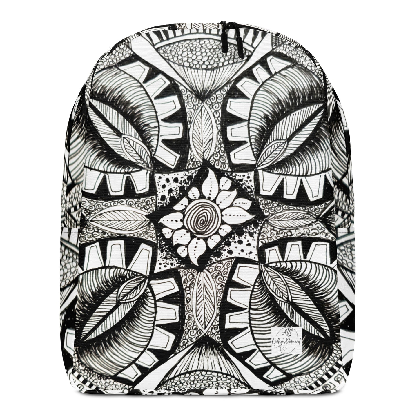 Backpack - Zen-dala Monochrome Zentangle Artwork by Cathy Dement, Wearable Art Bag