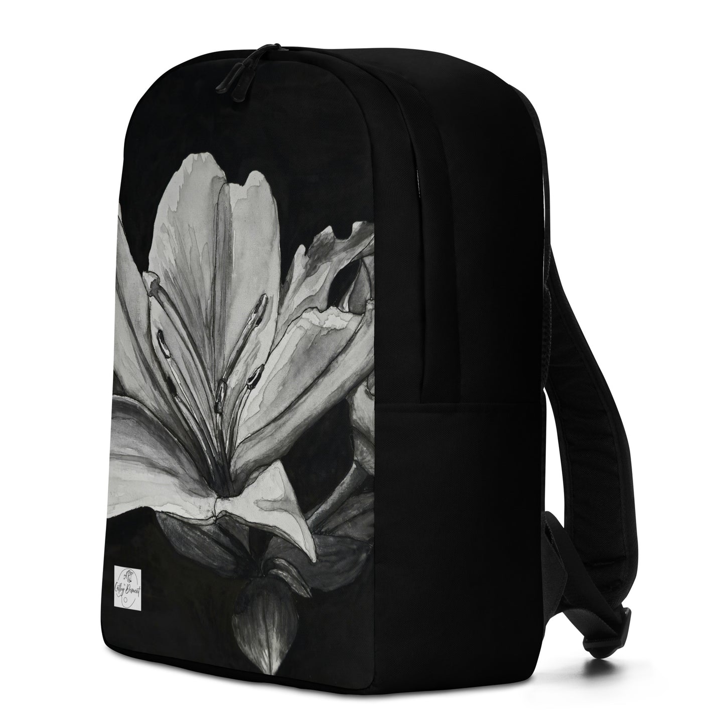 Backpack - Floral Elegance: Monochrome Lily Artwork Design Black And White Floral