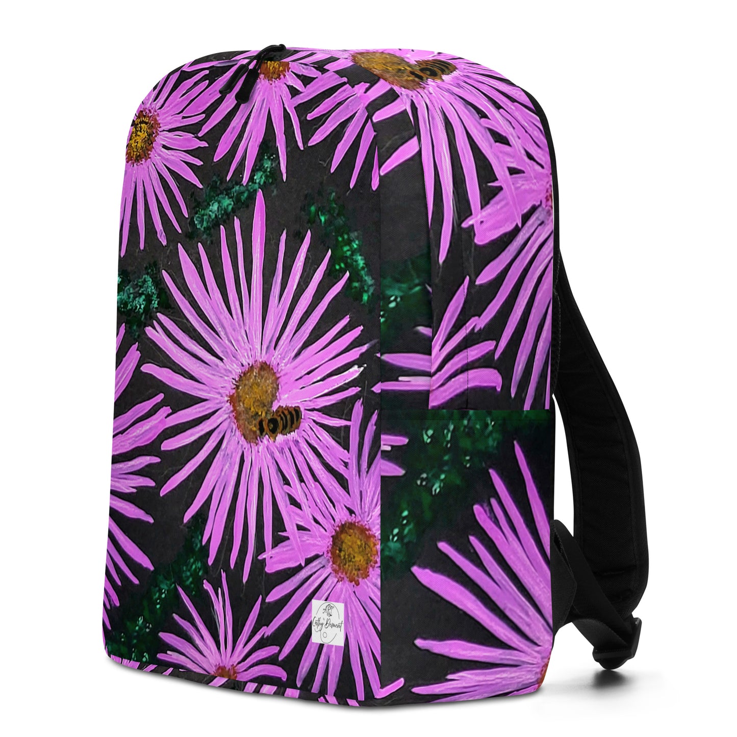 Backpack  - Purple Aster Flowers with Bee Artwork, Floral Art Design Bag