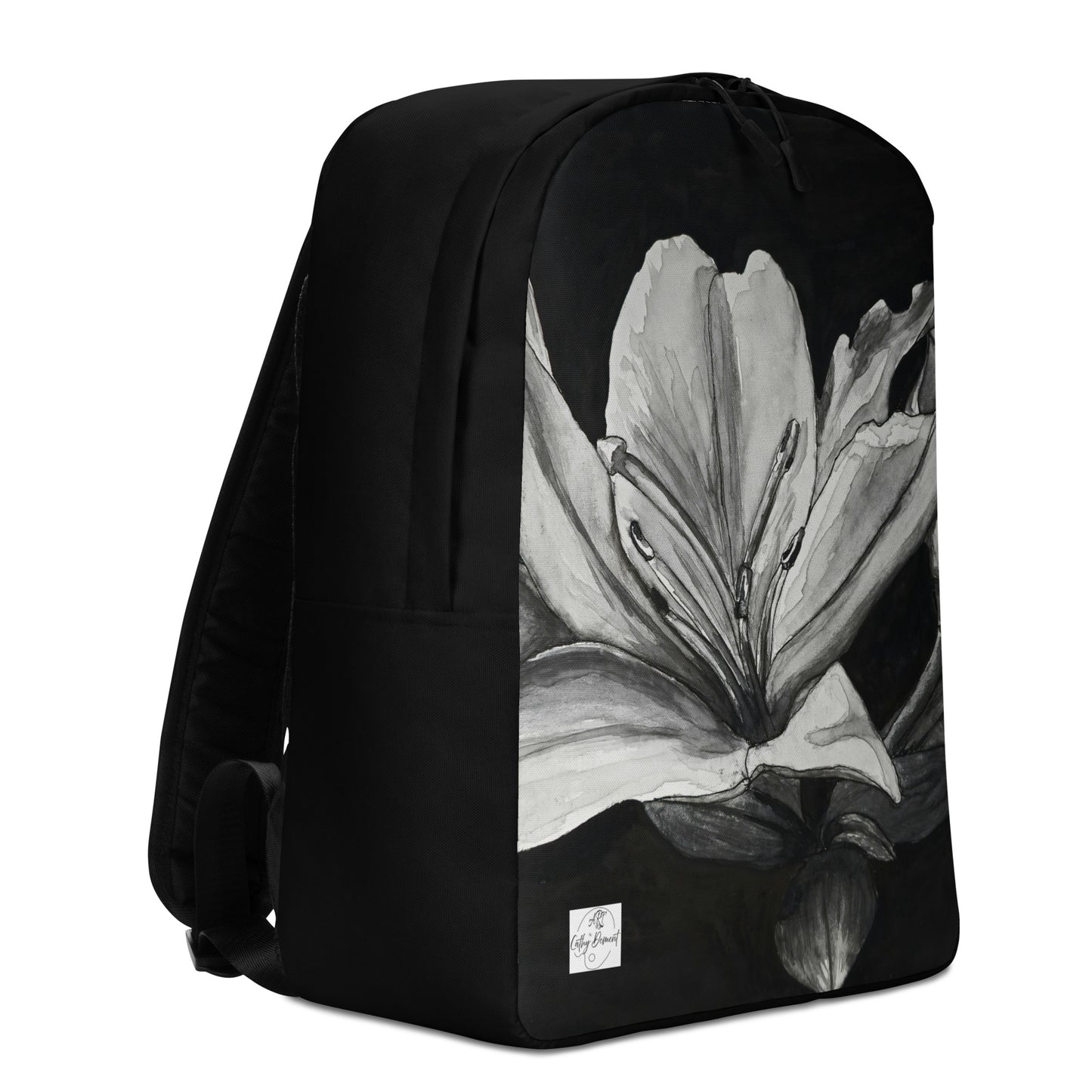Backpack - Floral Elegance: Monochrome Lily Artwork Design Black And White Floral