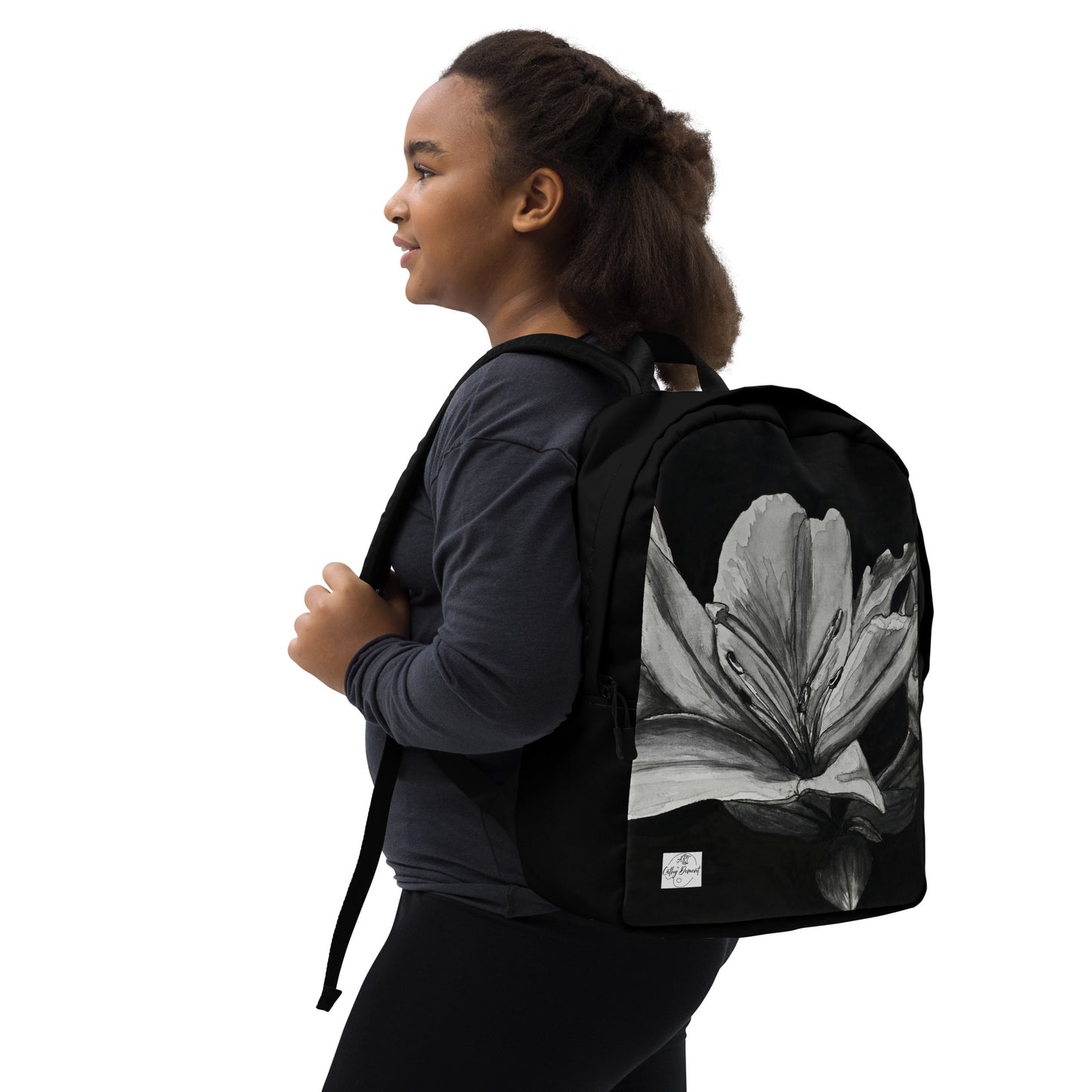 Backpack - Floral Elegance: Monochrome Lily Artwork Design Black And White Floral