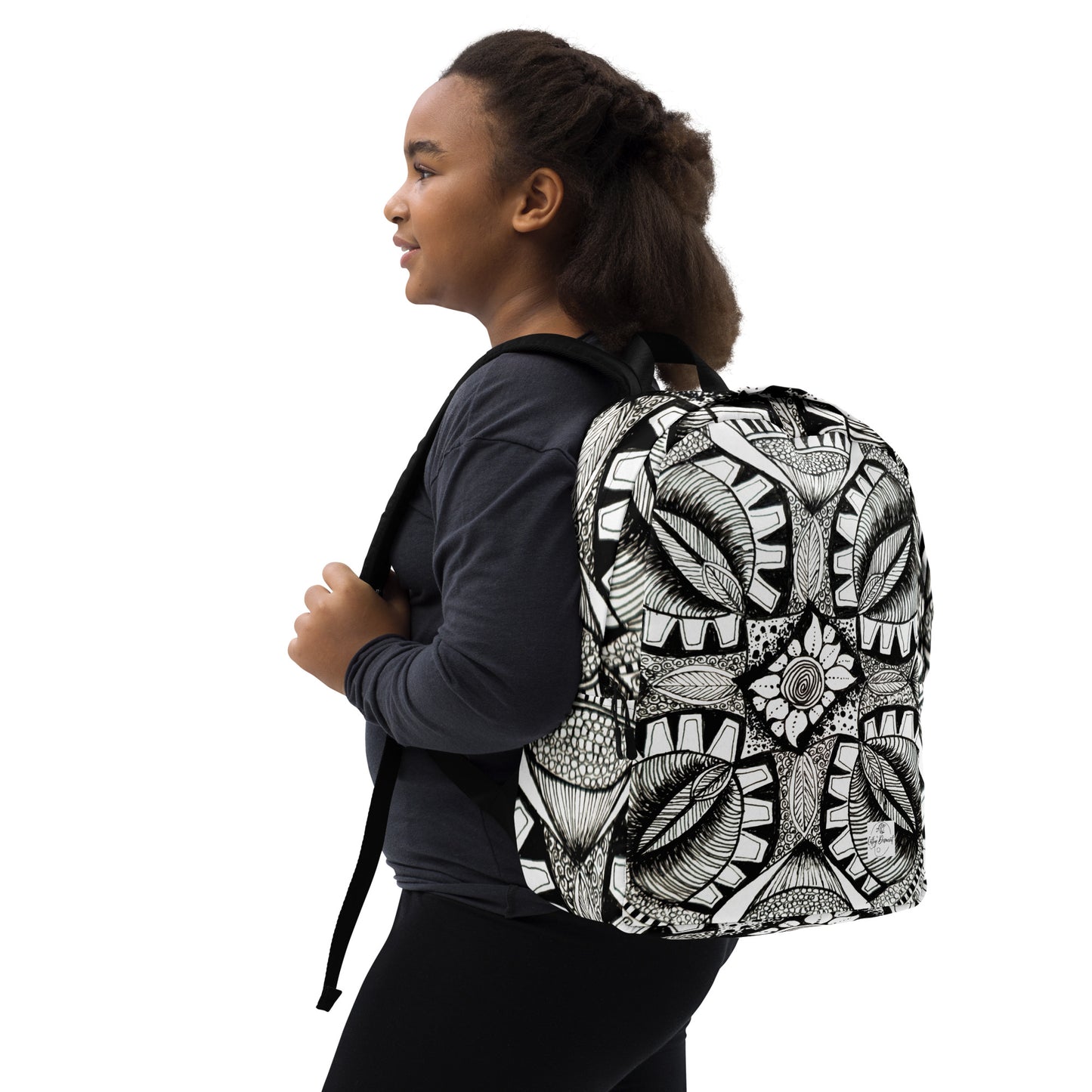 Backpack - Zen-dala Monochrome Zentangle Artwork by Cathy Dement, Wearable Art Bag