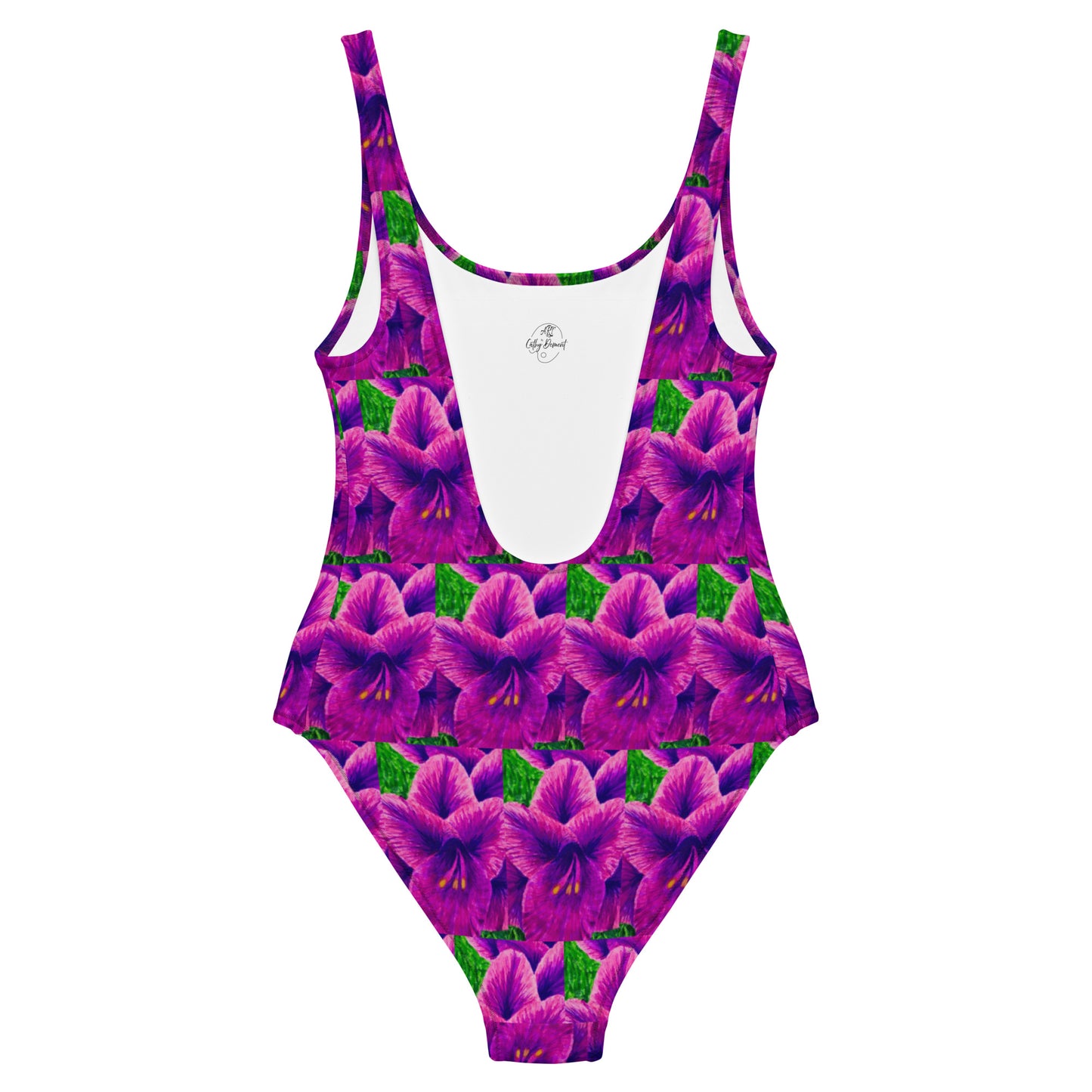One-Piece Swimsuit - Royal Reverie - Purple Gladiola, Colorful Floral Artwork Design