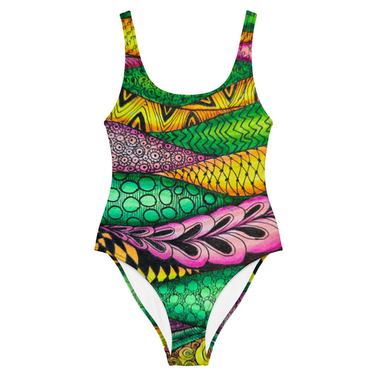 One-Piece Swimsuit - Zen Bloom - Colorful Abstract Artwork Design