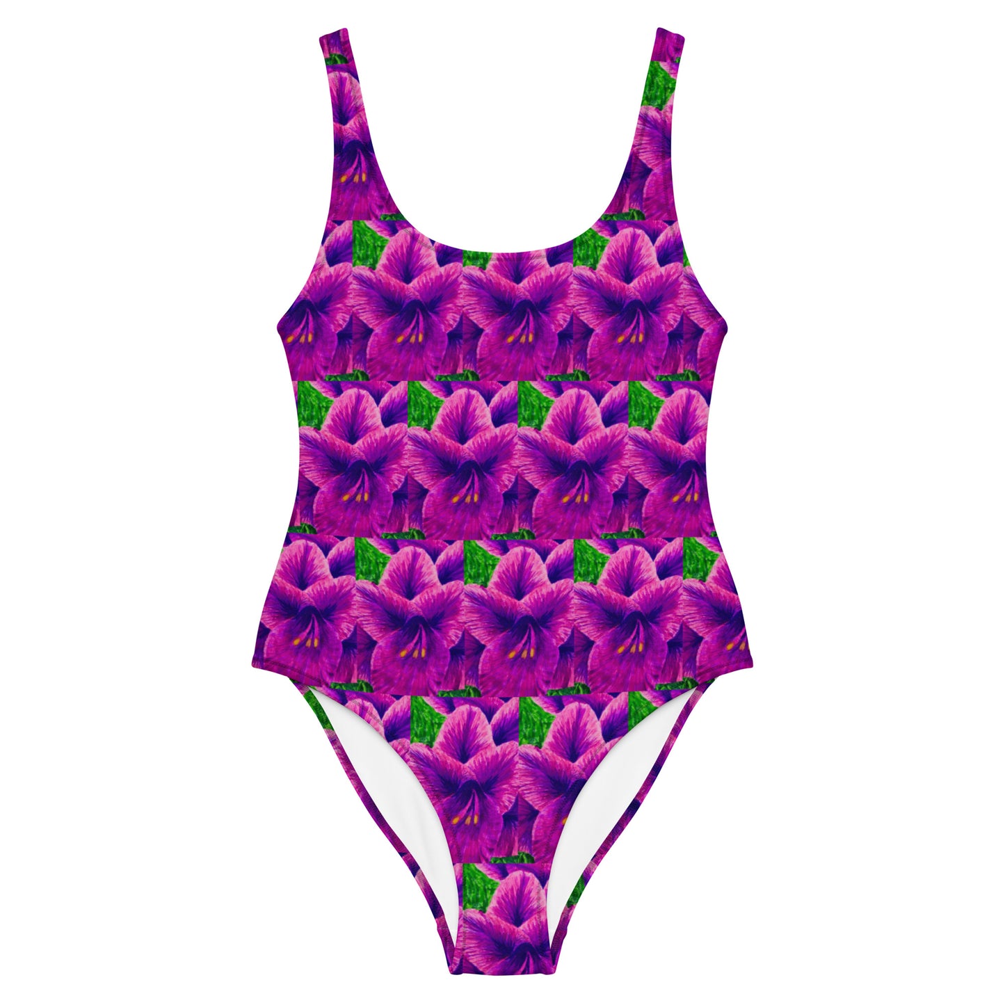 One-Piece Swimsuit - Royal Reverie - Purple Gladiola, Colorful Floral Artwork Design