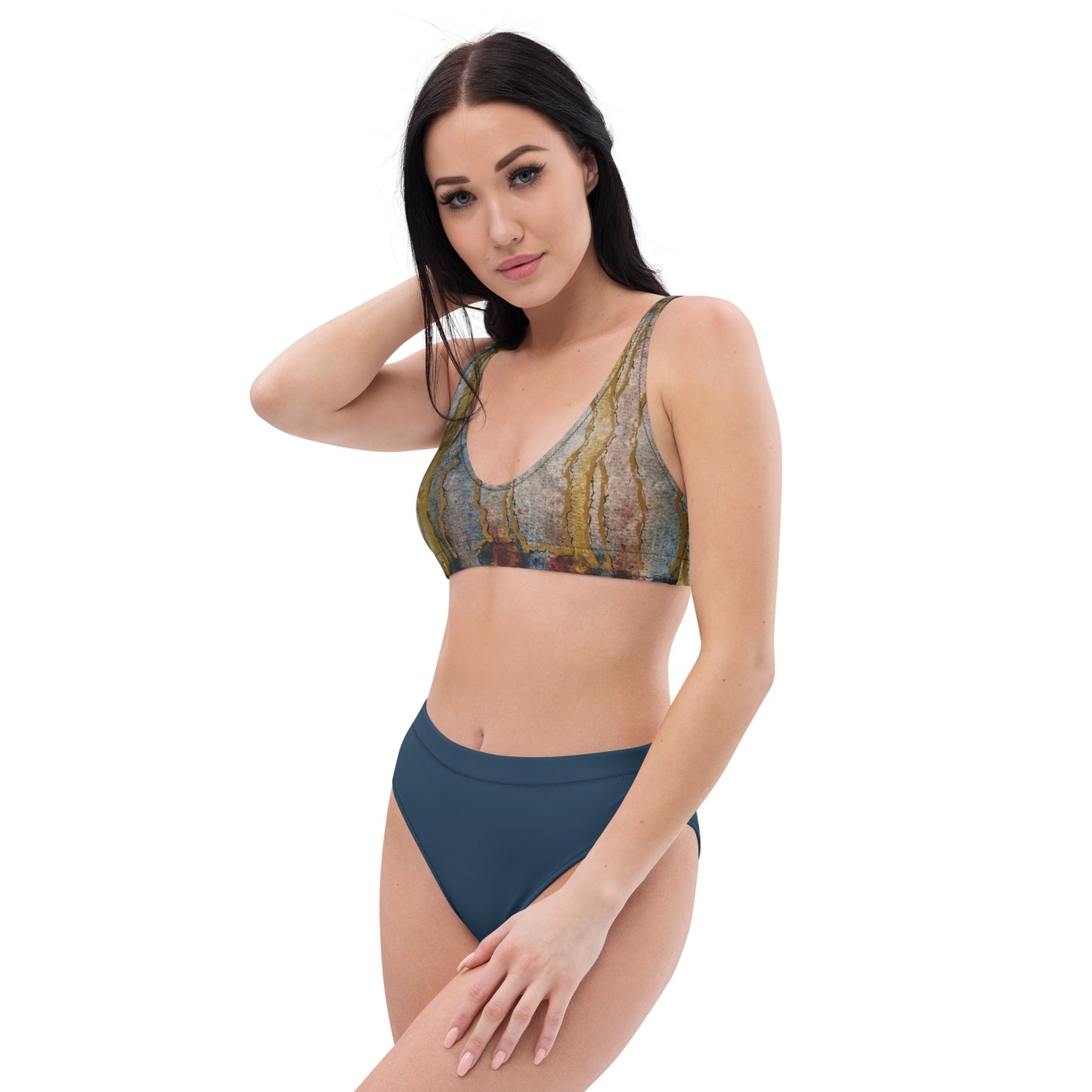 High-waisted Bikini - Twilight Reflections - Colorful Abstract Artwork Design