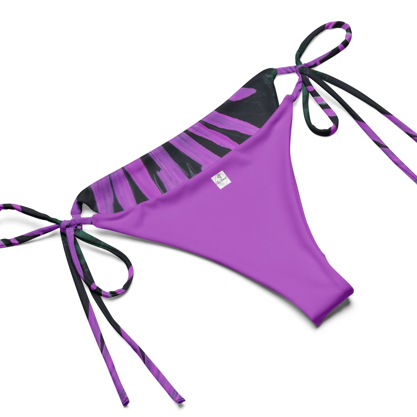String Bikini - Purple Aster Flower with Bee - Colorful Floral Artwork Design