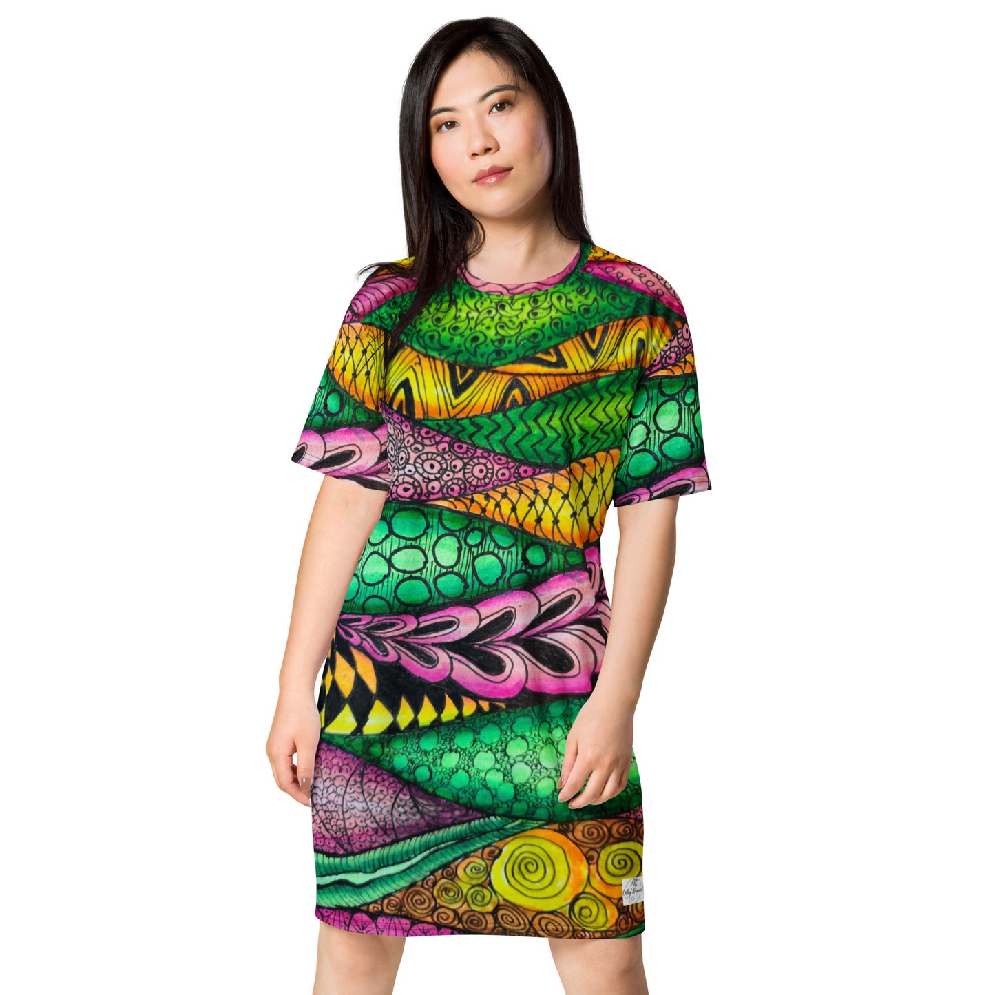 T-shirt Dress - Zen Bloom - Colorful Zentangle Artwork Design by Cathy Dement