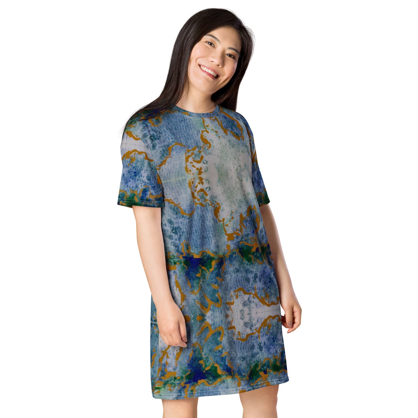 Celestial Dreamscape T-Shirt Dress - Abstract Watercolor Artwork by Cathy Dement