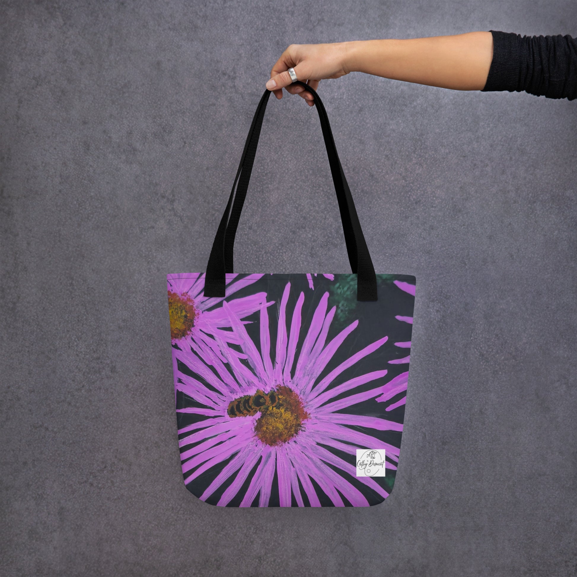 Tote bag: Purple Flower With Bee Artwork Design