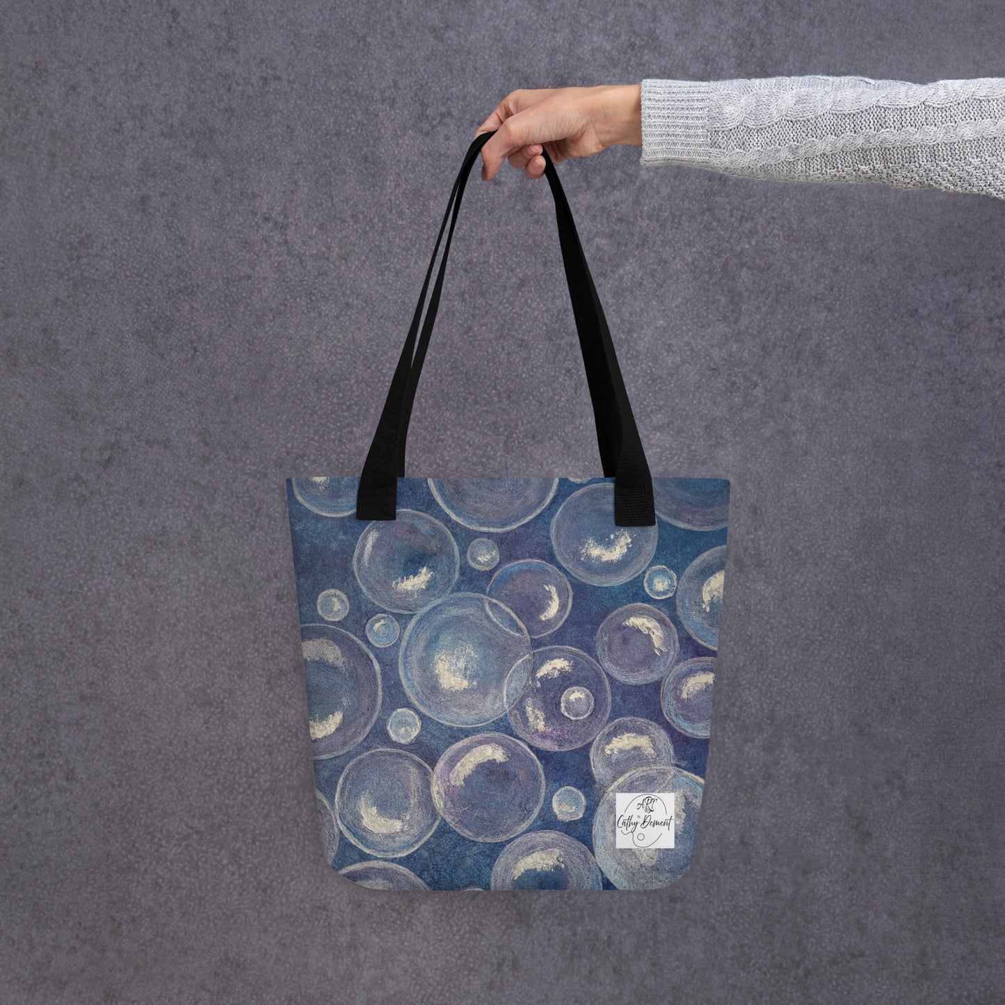 Tote bag - Tranquil Reflections: Blue and White Reflective Bubble Design