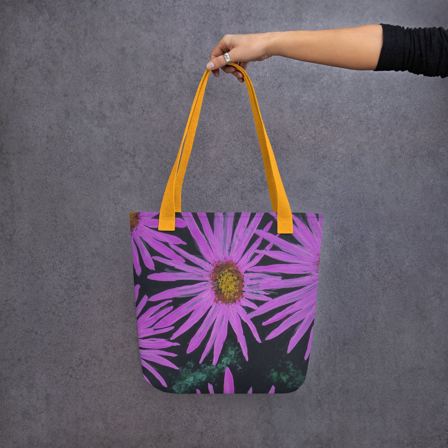 Tote Bag - Purple Aster Flowers with Bee, Colorful Floral Artwork Design