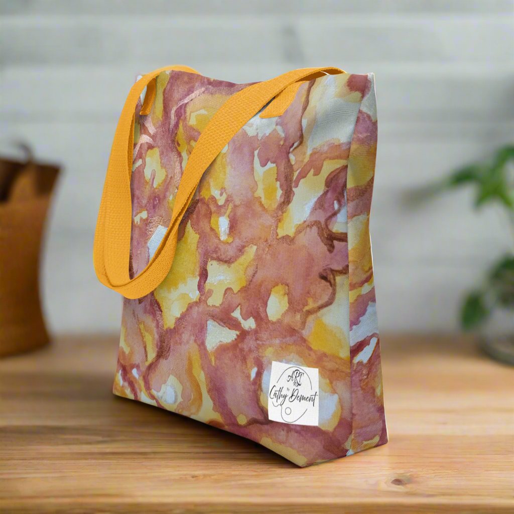 Tote bag: Sunset Veil Red and Gold Abstract Artwork Design