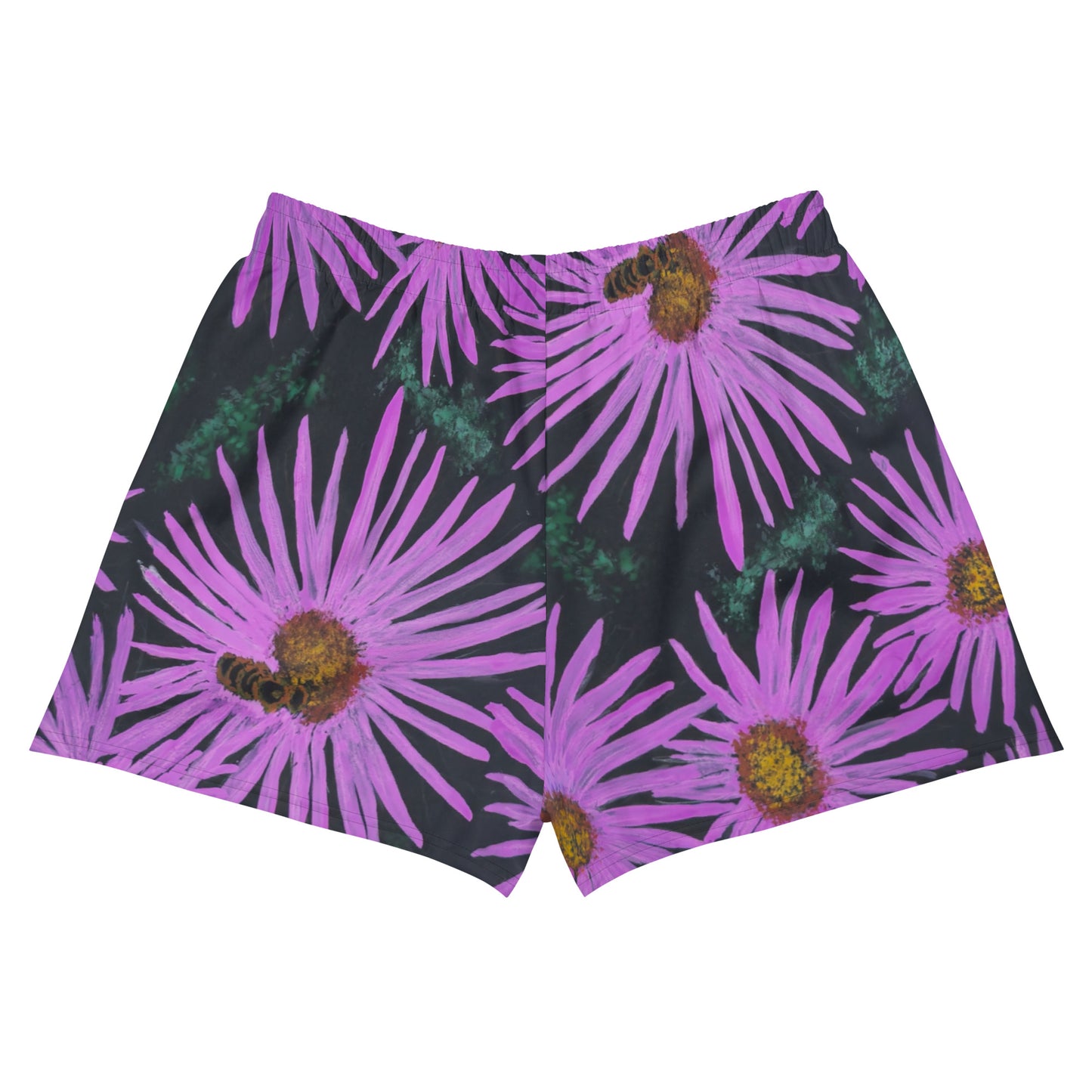 Athletic Shorts - Purple Aster Flower with Bee - Colorful Floral Artwork Design