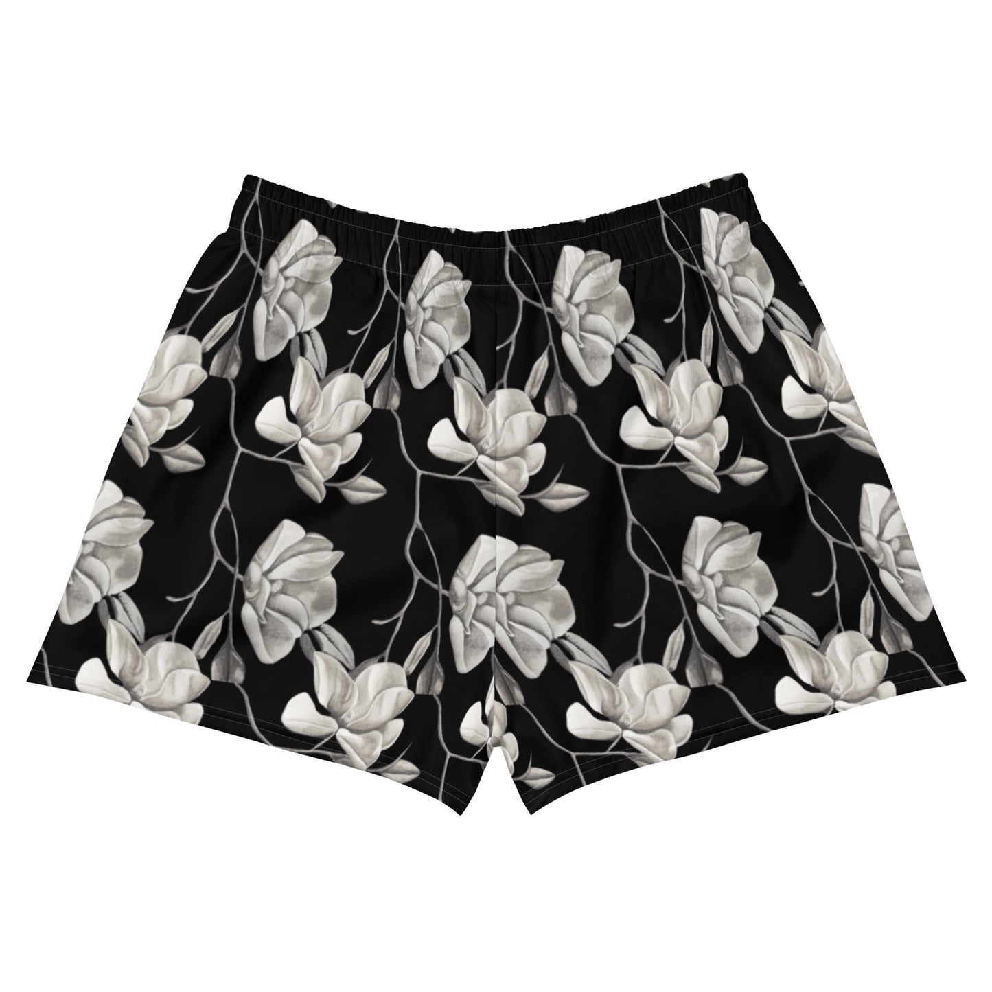 Athletic Shorts - Midnight Magnolias - Monochrome Floral Artwork Design