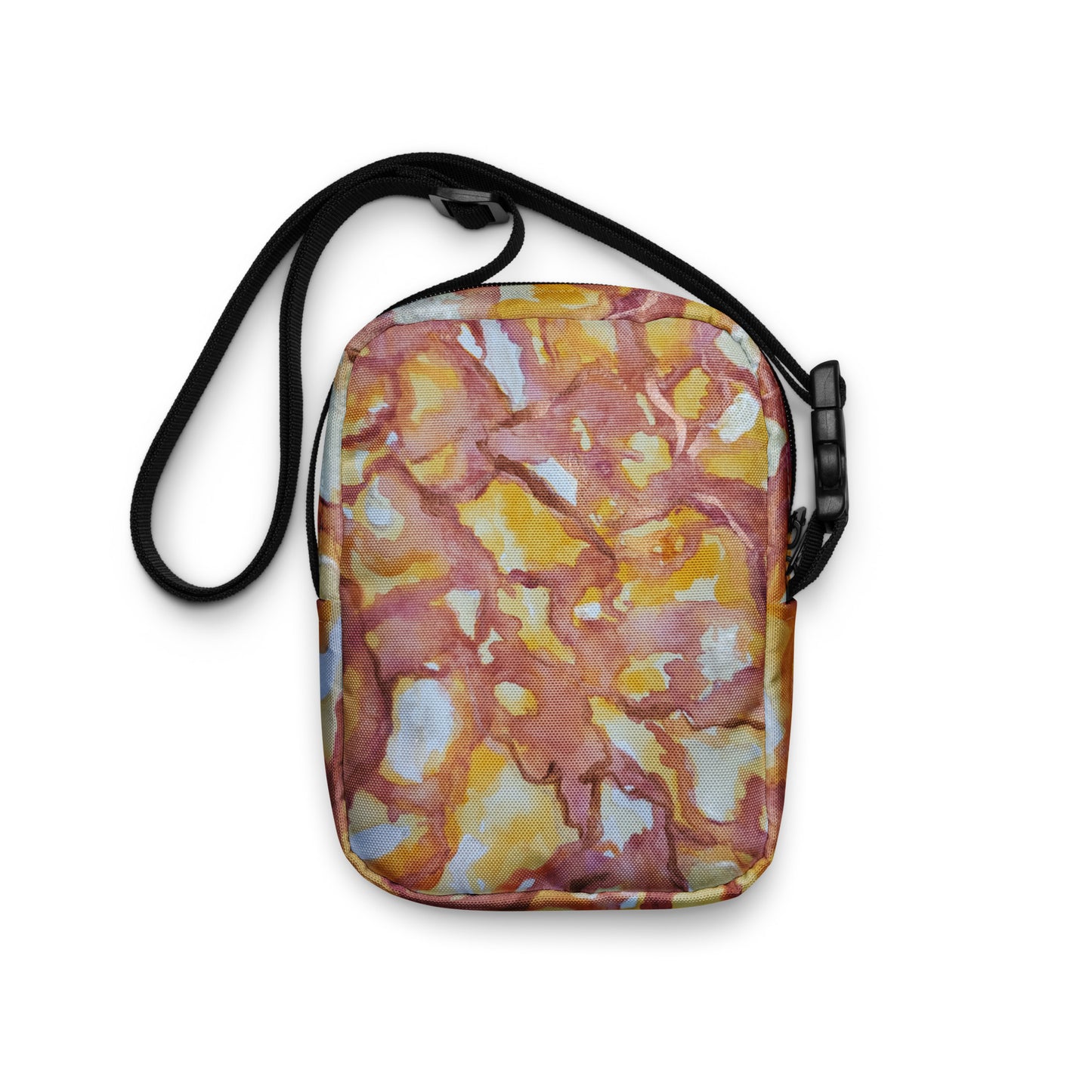 Crossbody Bag - Sunset Veil - Red And Gold Abstract Artwork Design Purse