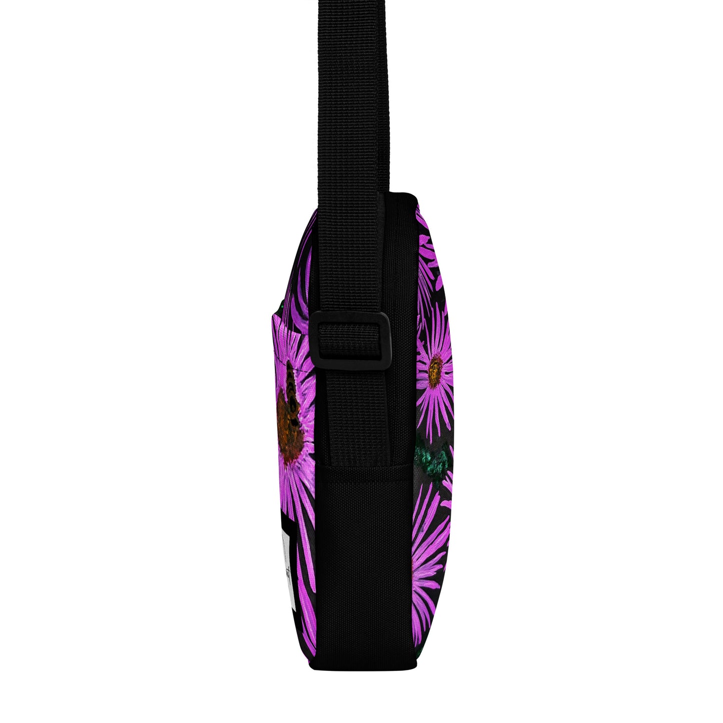 Crossbody Bag - Purple Aster Flowers with Bee Floral Artwork Design Purse