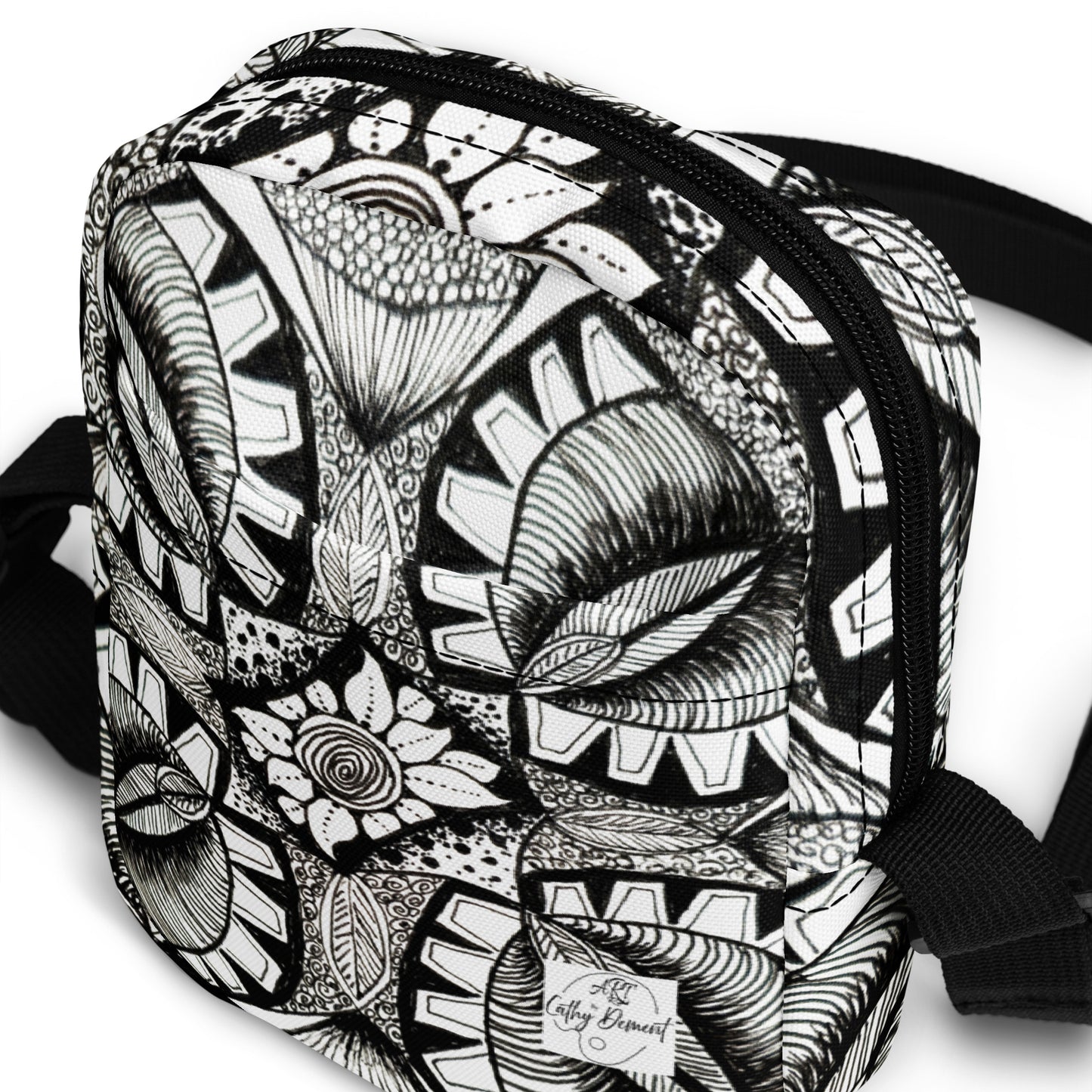 Crossbody Bag - Zen-Dala - Monochrome Zentangle Mandala Artwork Design Purse