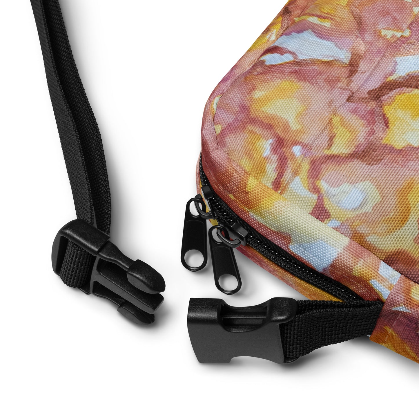 Crossbody Bag - Sunset Veil - Red And Gold Abstract Artwork Design Purse