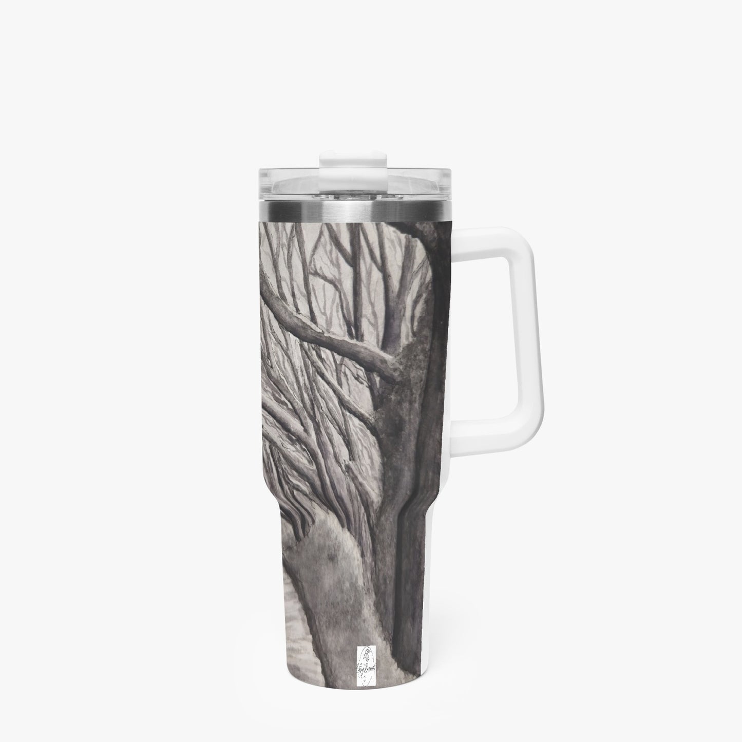 Stainless Steel Tumbler Cup - 40 0z Tranquil Timber Path, Forest Artwork by Cathy Dement, Artistic Travel Mug