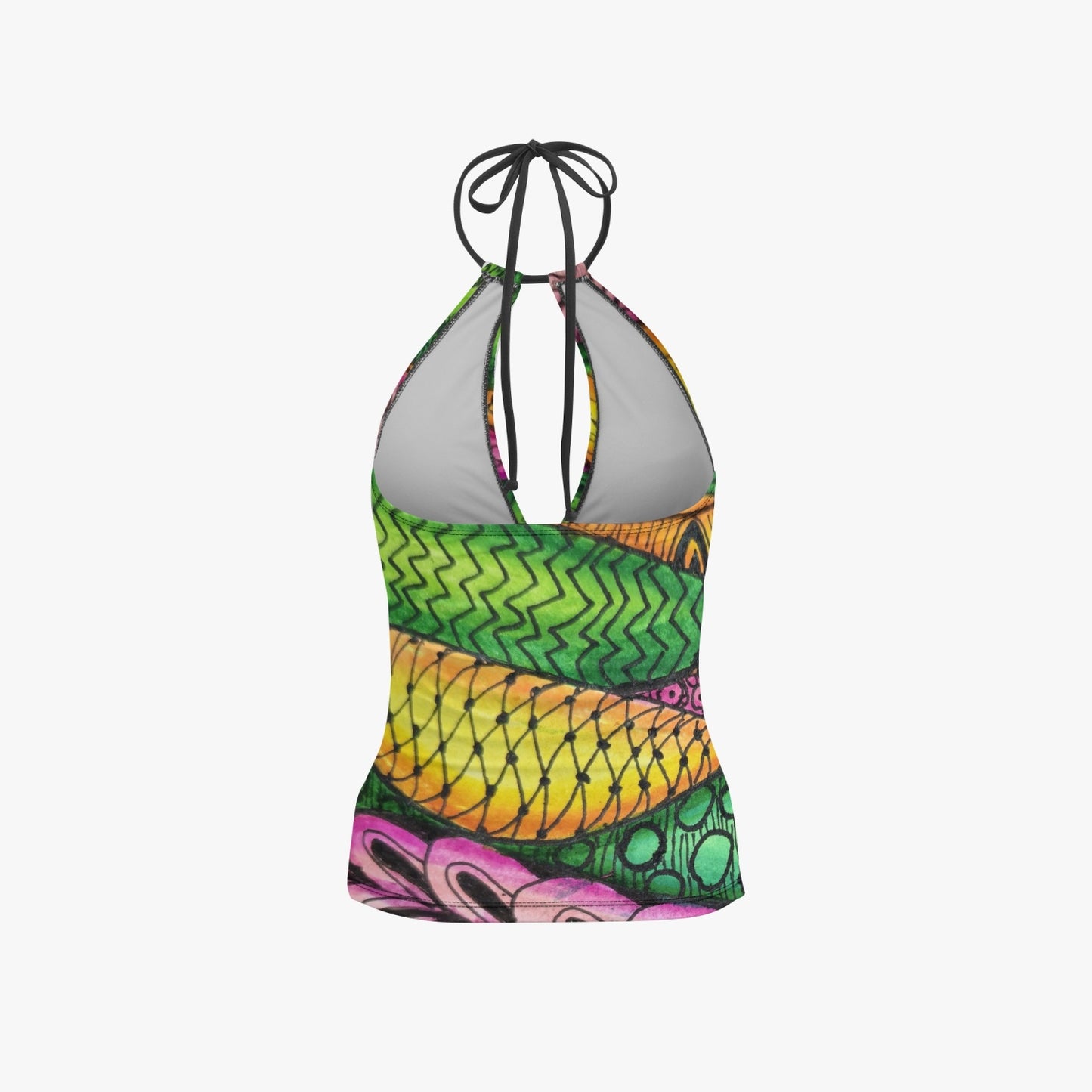 Halter Top Two-Piece Tankini Swimsuit - Zen Bloom - Colorful Zentangle Artwork Design