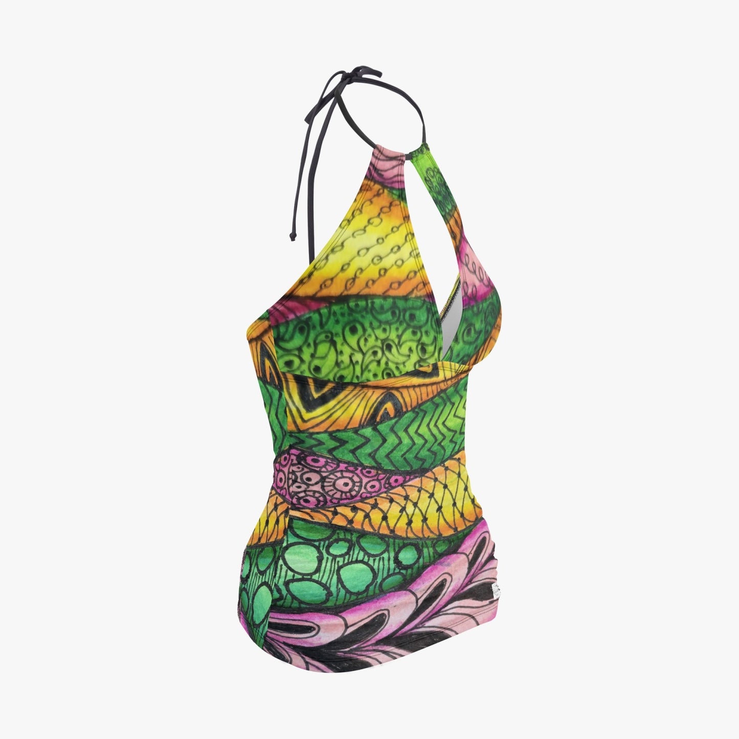 Halter Top Two-Piece Tankini Swimsuit - Zen Bloom - Colorful Zentangle Artwork Design