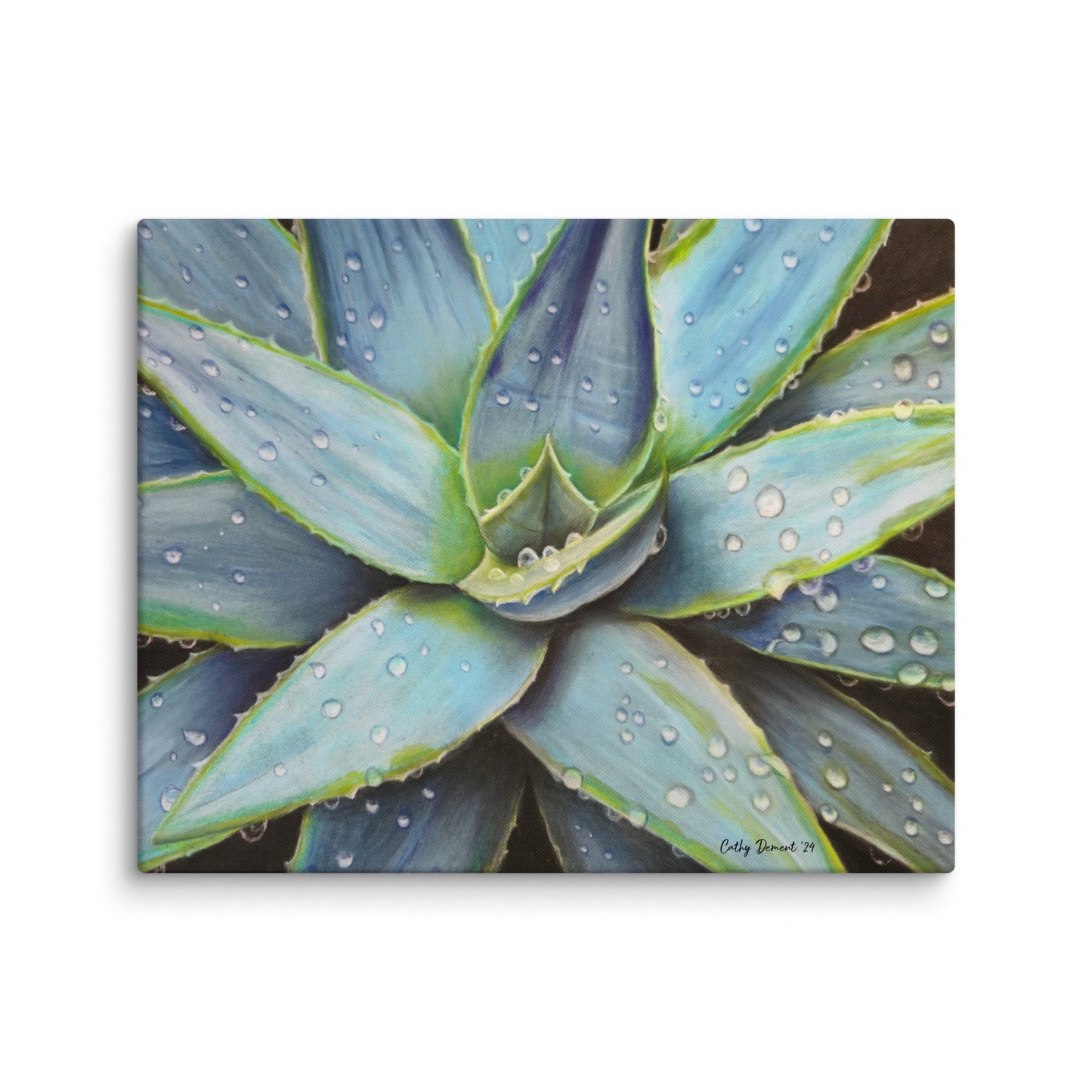Canvas Print - Desert Jewel - Vibrant Agave Plant with Dew Drops, Wall Art by Cathy Dement