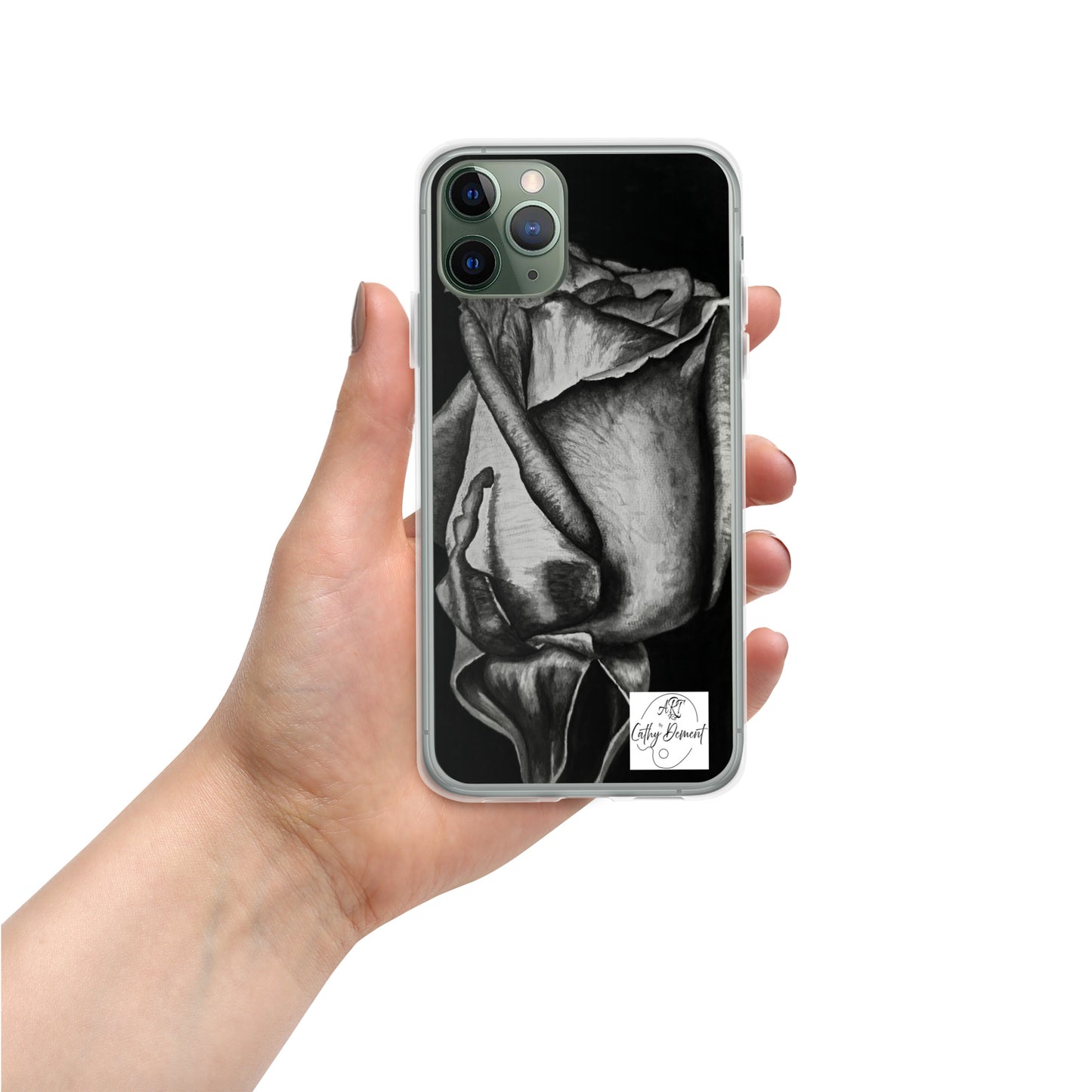 Dusk's Embrace: Monochrome Rose Artwork Clear Cell Phone Case for iPhone®