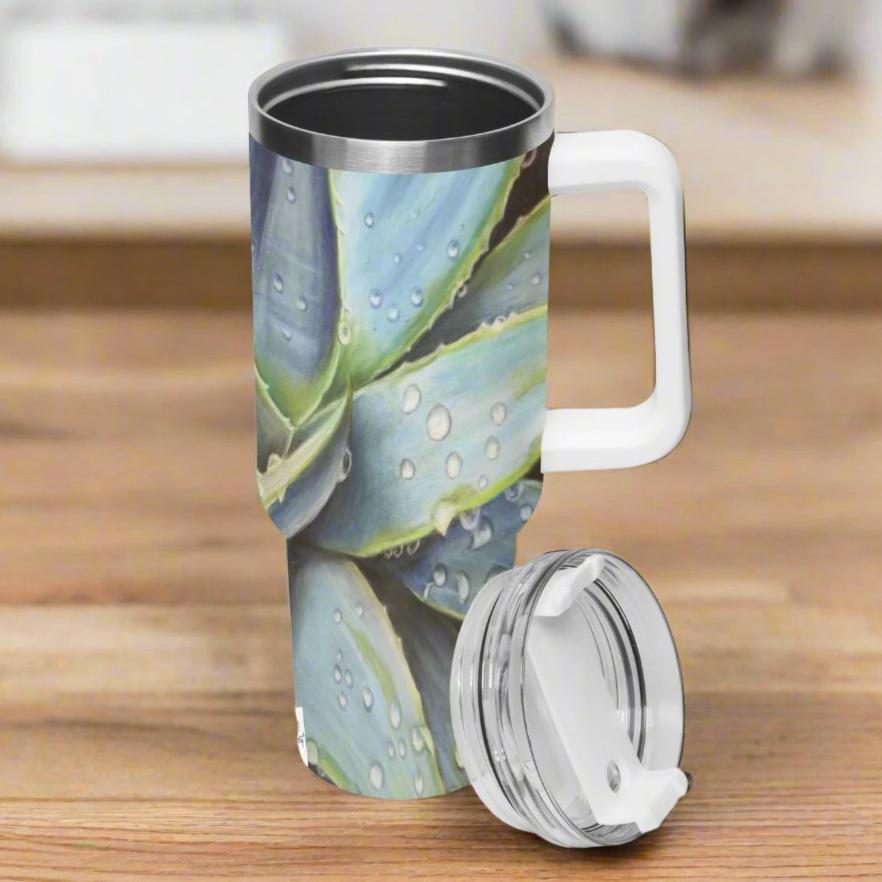 Stainless Steel Tumbler Cup - 40oz Tickled Pink, Abutilon Flower Travel Mug, Floral Artwork by Cathy Dement