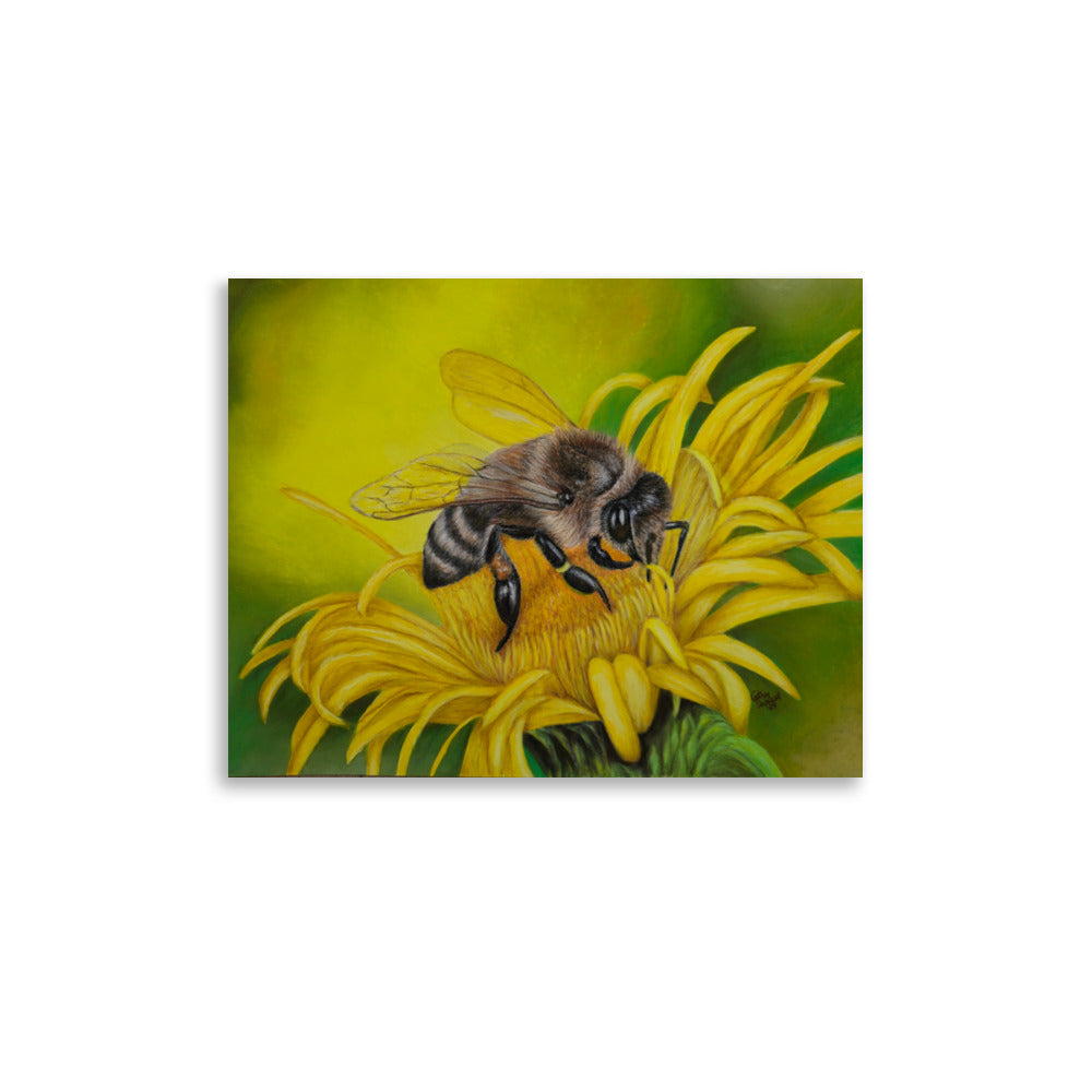 Giclée Print - What's For Dinner, Honey? - Yellow Flower with Bee Artwork Design, Floral Wall Art