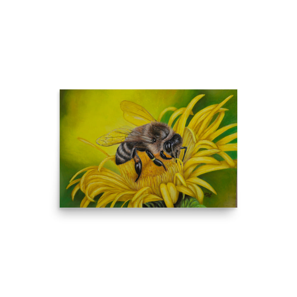 Giclée Print - What's For Dinner, Honey? - Yellow Flower with Bee Artwork Design, Floral Wall Art