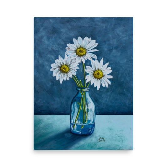 Giclée Print -Verdant Reflections, Colorful Daisy Flower, Floral Wall Art