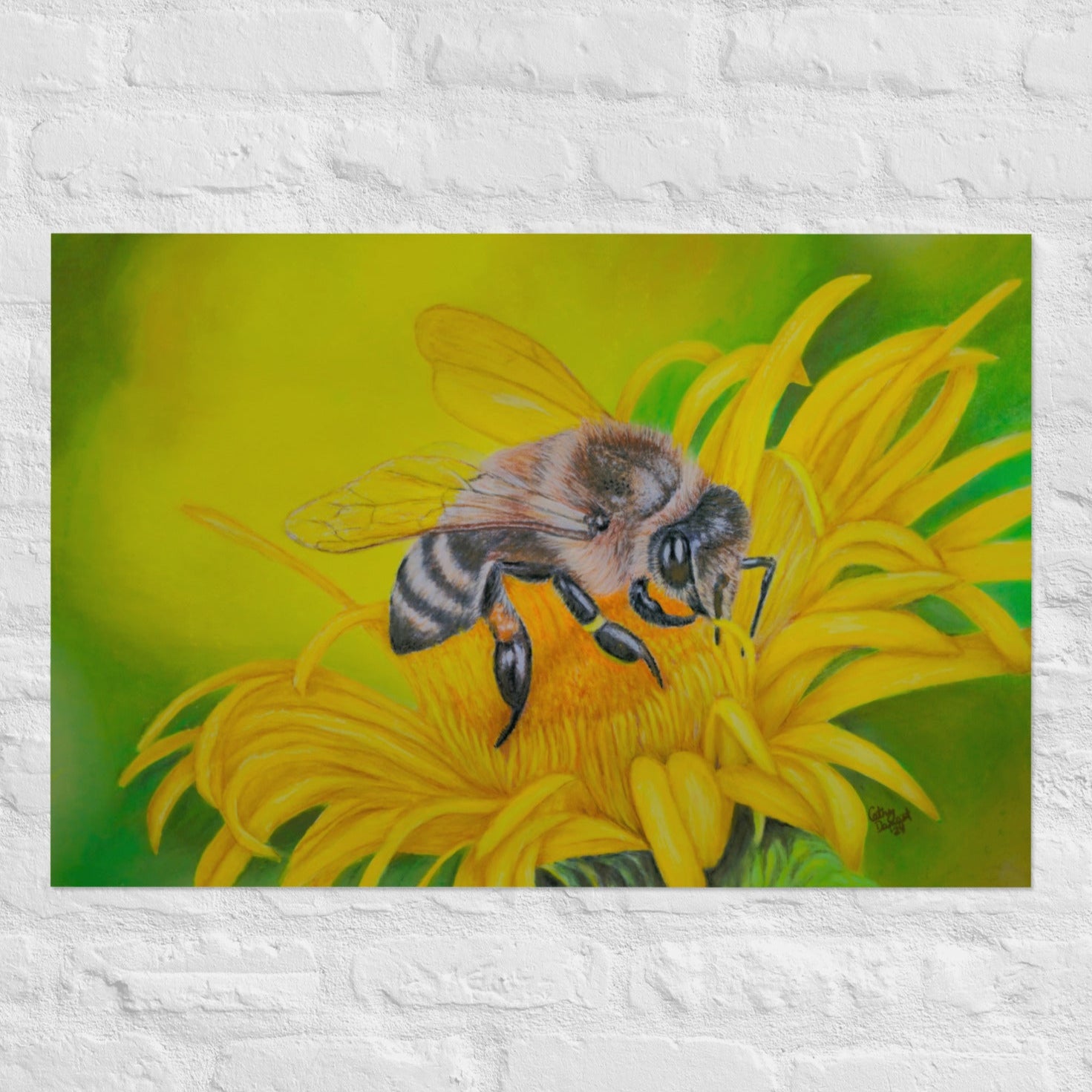 Giclée Print - What's For Dinner, Honey? - Colorful Yellow Flower with Bee Floral Wall Art by Cathy Dement