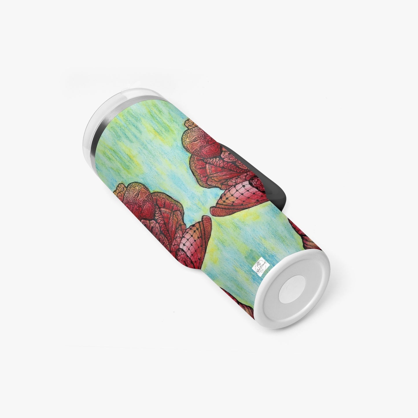 40oz Car Tumbler Cup - Zen Floral Harmony - Colorful Zentangle Flower Artwork Design