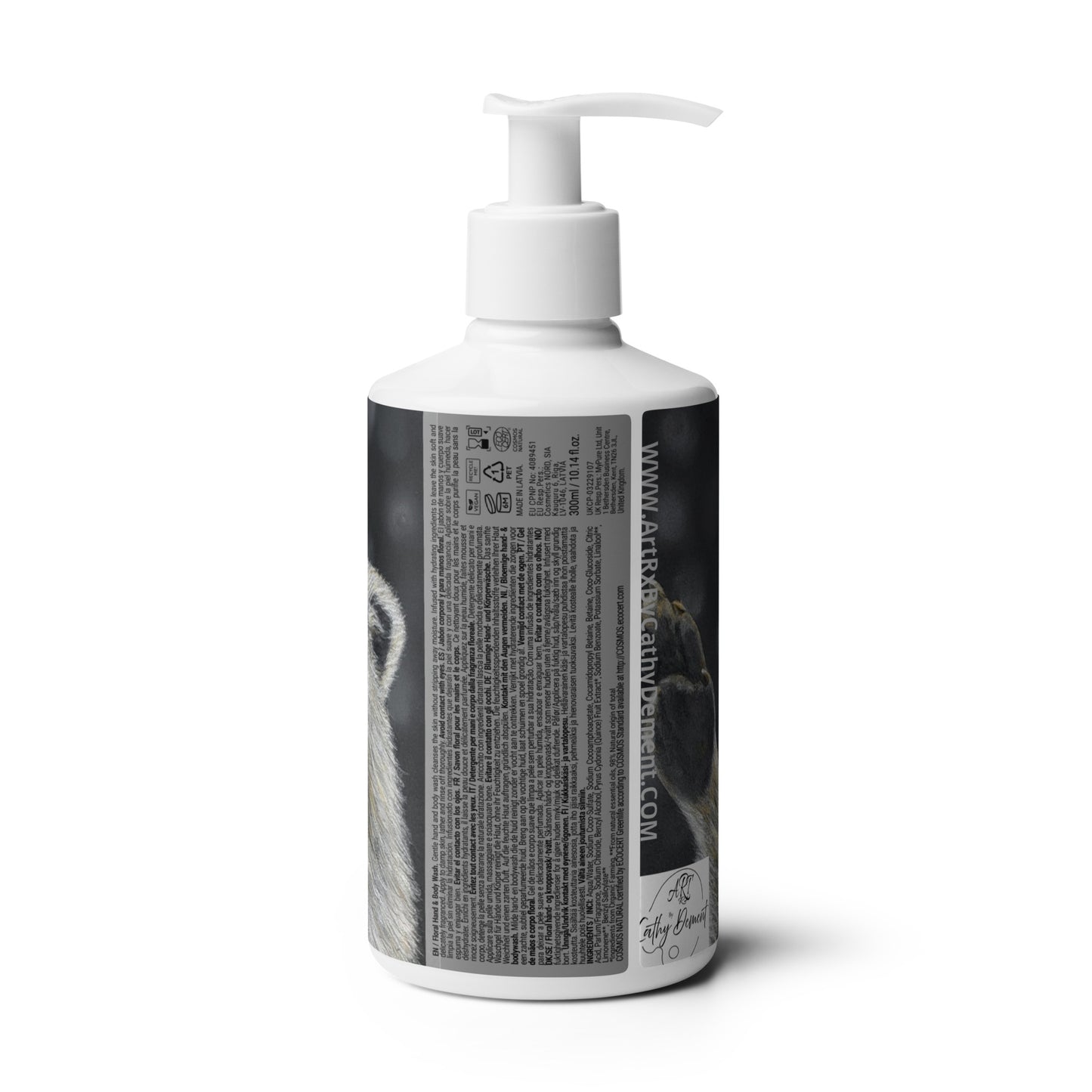 Catching Snowflakes: Whimsical Raccoon-themed Design Floral Hand & Body Wash Soap