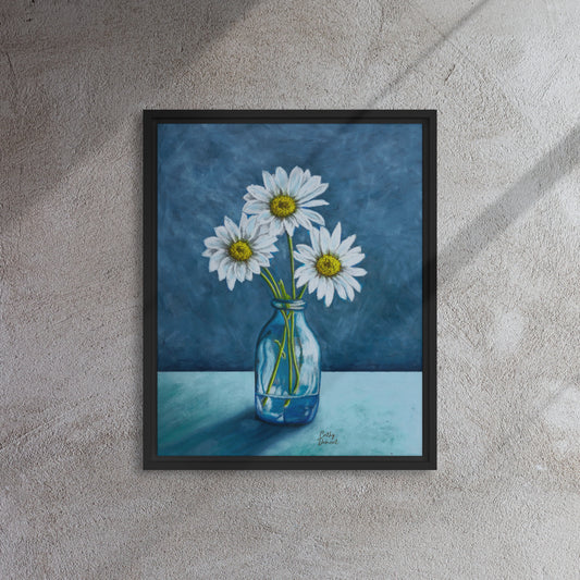 Framed Canvas Print - Verdant Reflections - Colorful Daisy Flower Artwork by Cathy Dement