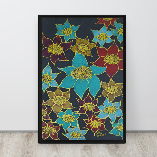 Framed Canvas Print - Midnight Garden - Abstract Floral Artwork by Cathy Dement
