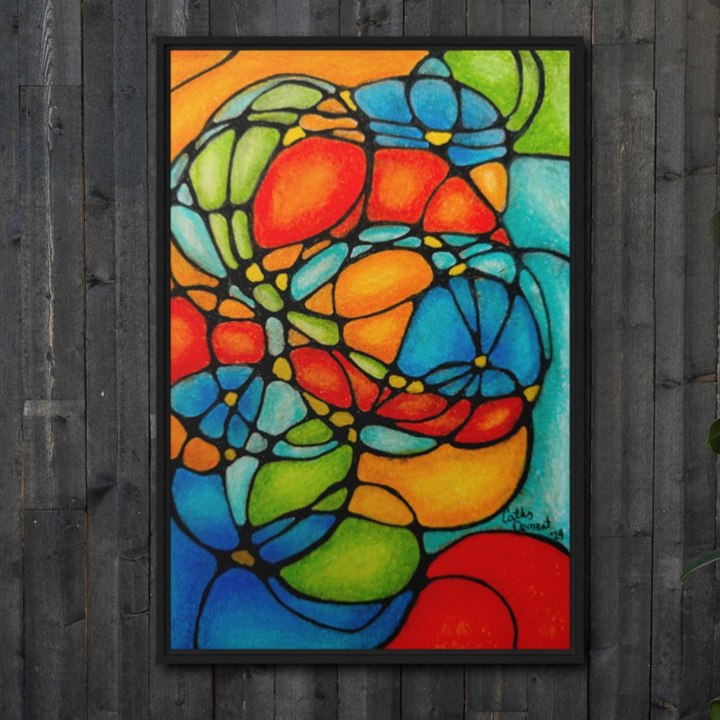 Framed Canvas Print - Petals in Motion - Colorful Abstract Floral Neurographic Artwork by Cathy Dement