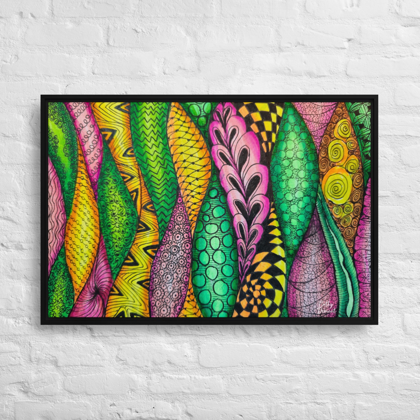 Framed Canvas Print - Zen Bloom - Colorful Abstract Floral Zentangle Artwork by Cathy Dement