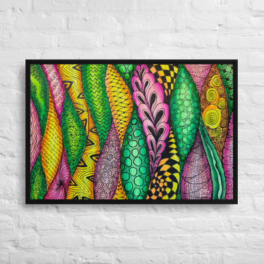Framed Canvas Print - Zen Bloom - Colorful Abstract Floral Zentangle Artwork by Cathy Dement