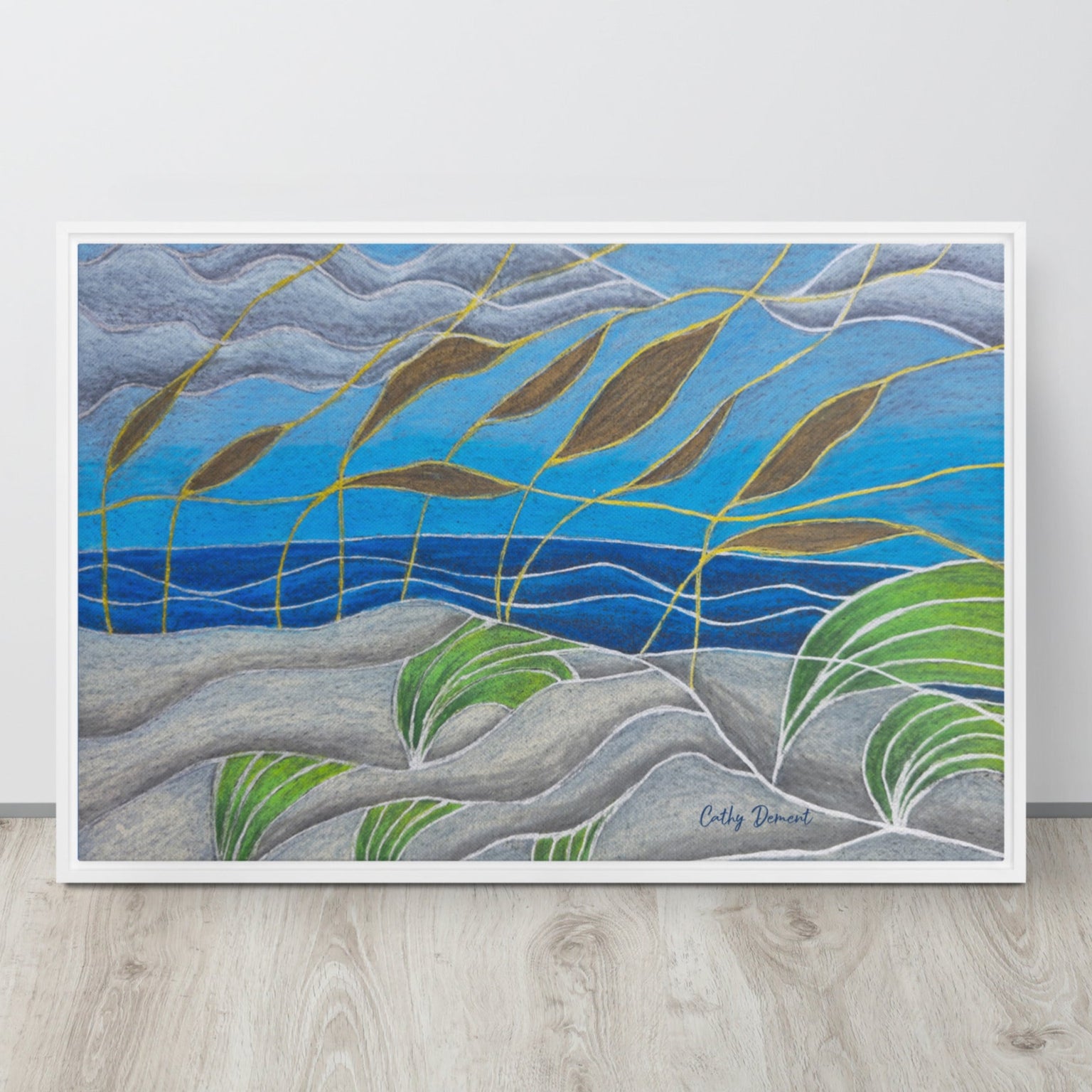 Framed Canvas Print - Windswept - Abstract Beach Artwork by Cathy Dement