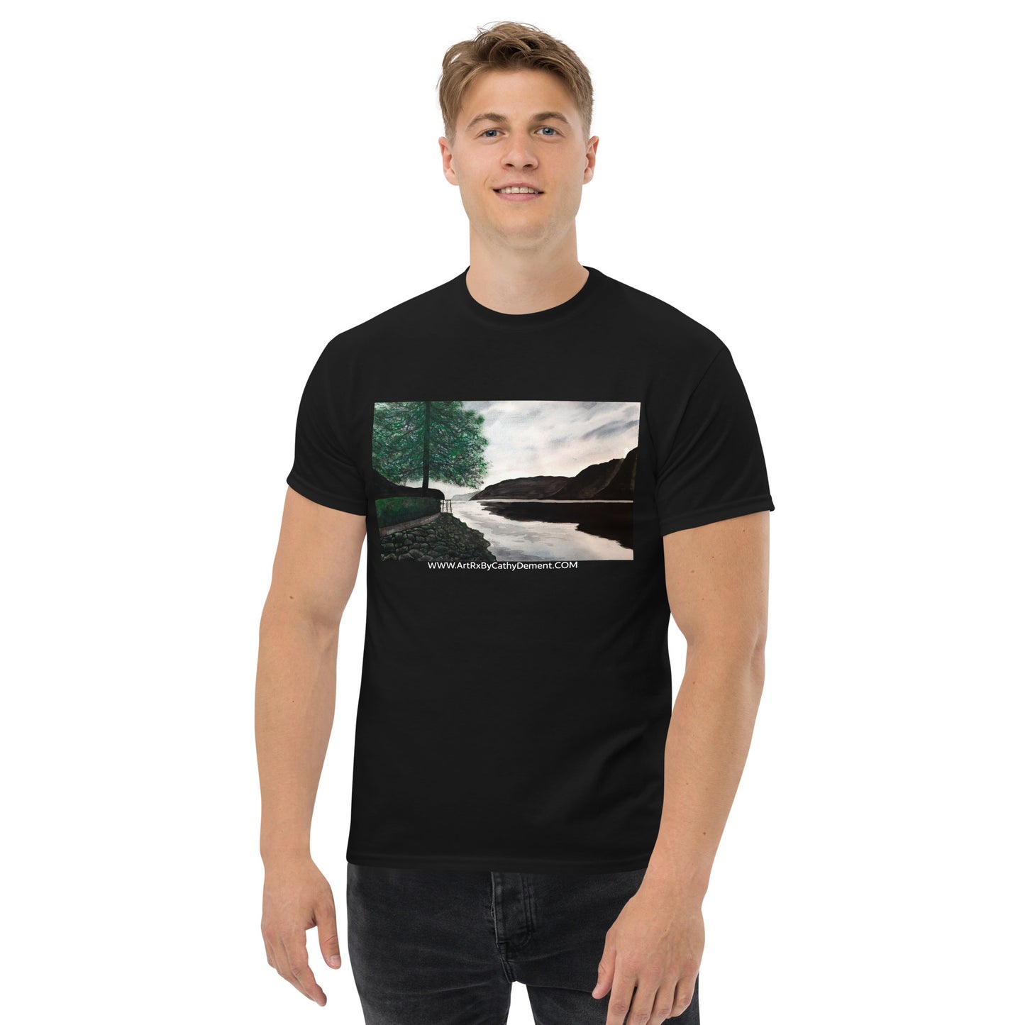 Norwegian Dream: Captivating Fjord Landscape Artwork Design Men's Classic Tee