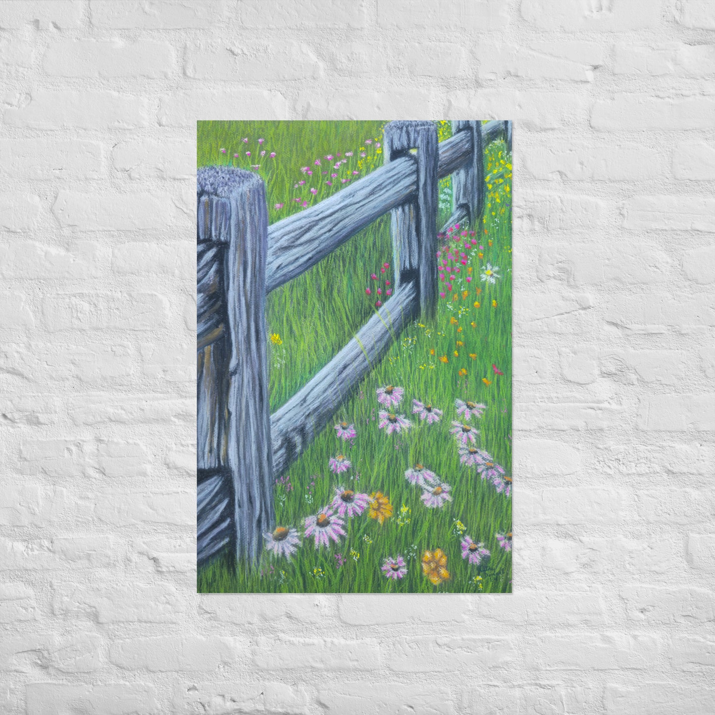 Artwork Print - Weathered and Wild - Colorful Fence with Wildflowers Artwork by Cathy Dement
