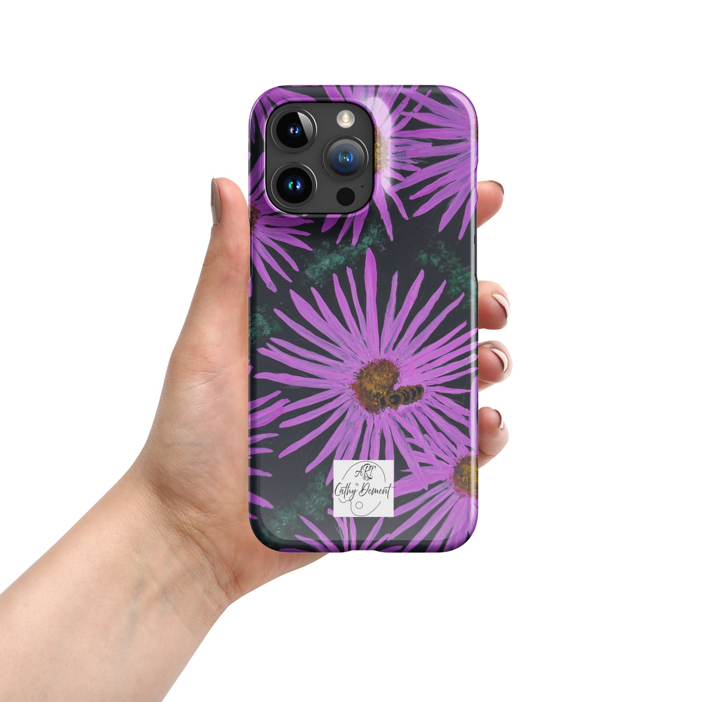 Snap Phone Case for iPhone® - Purple Aster Flowers With Bee - Colorful Floral Artwork Design